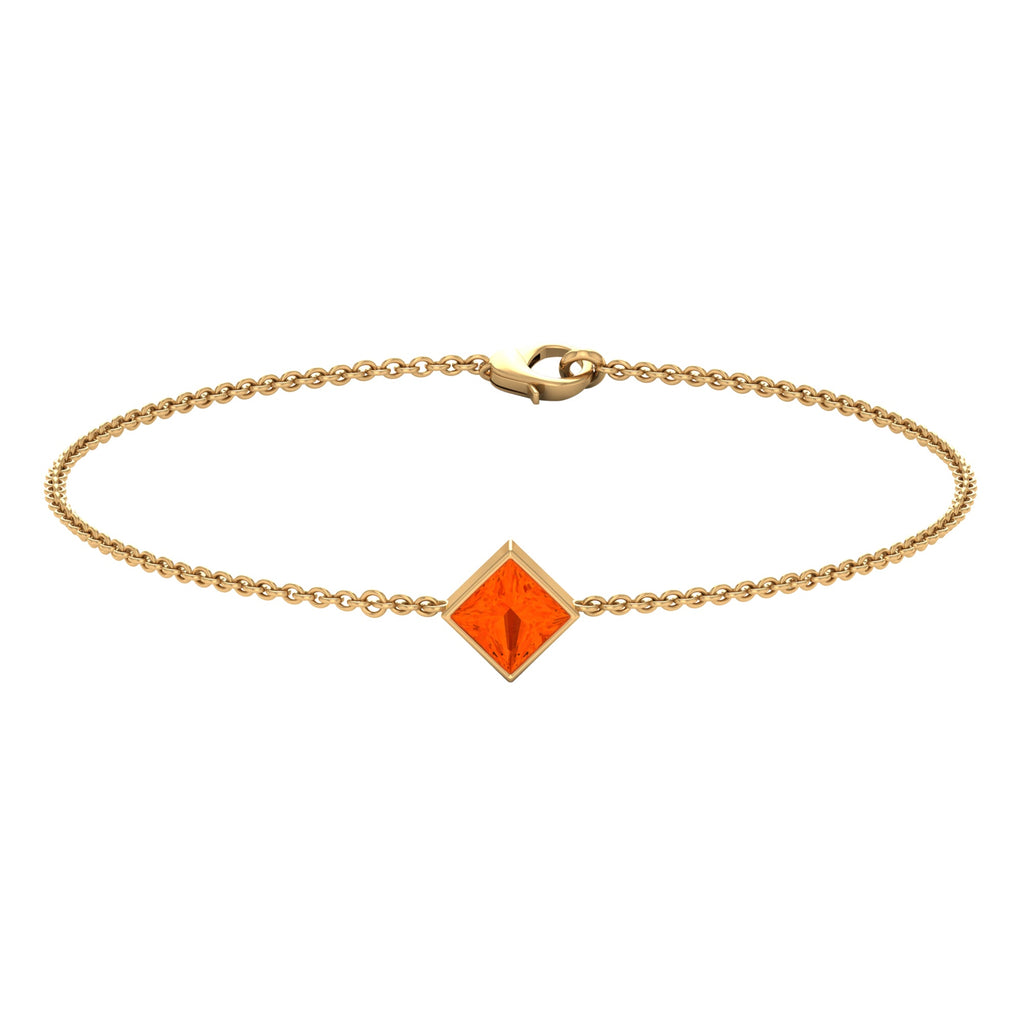 Genuine 0.5 Carat Princess Cut Fire Opal Birthstone Bracelet