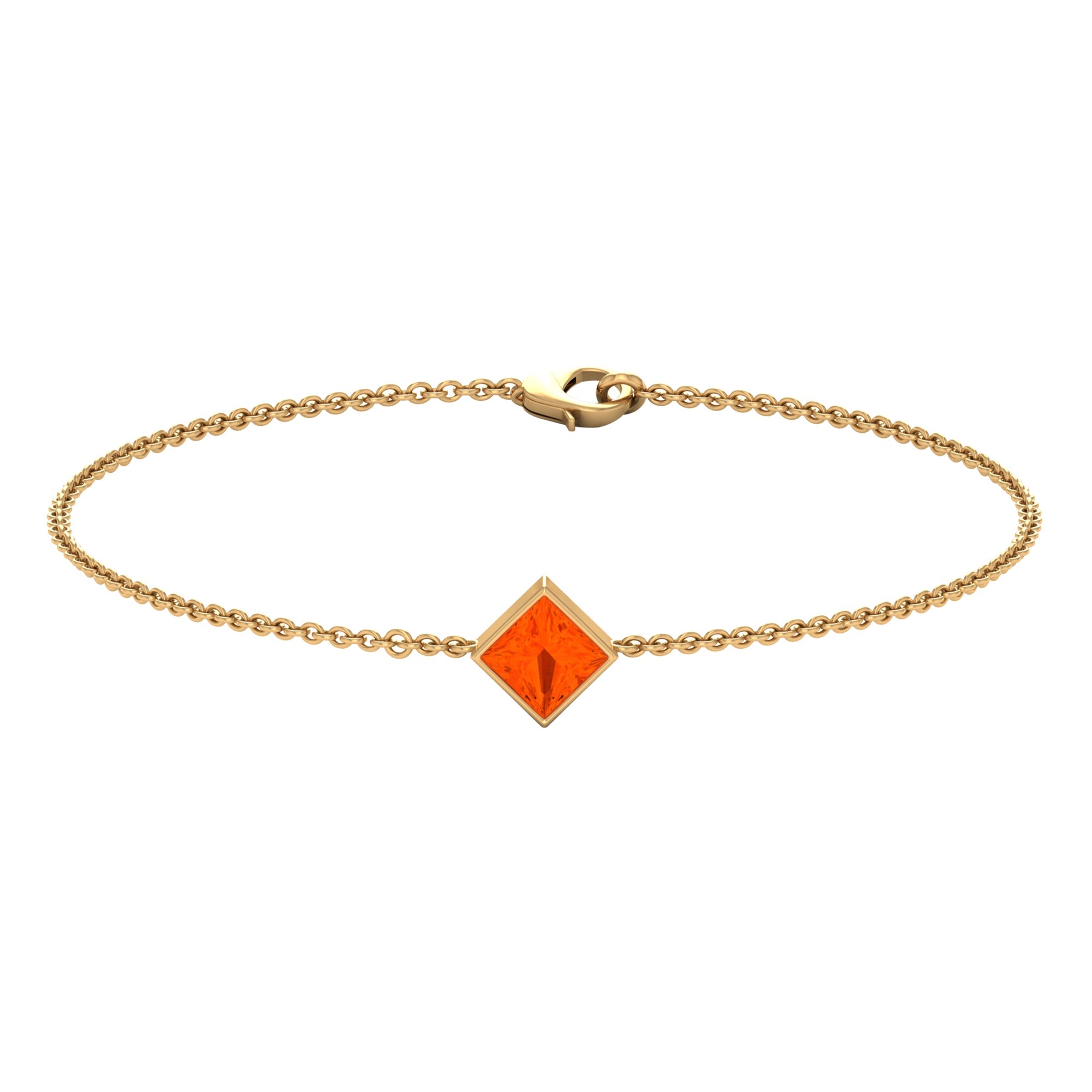 Genuine 0.5 Carat Princess Cut Fire Opal Birthstone Bracelet