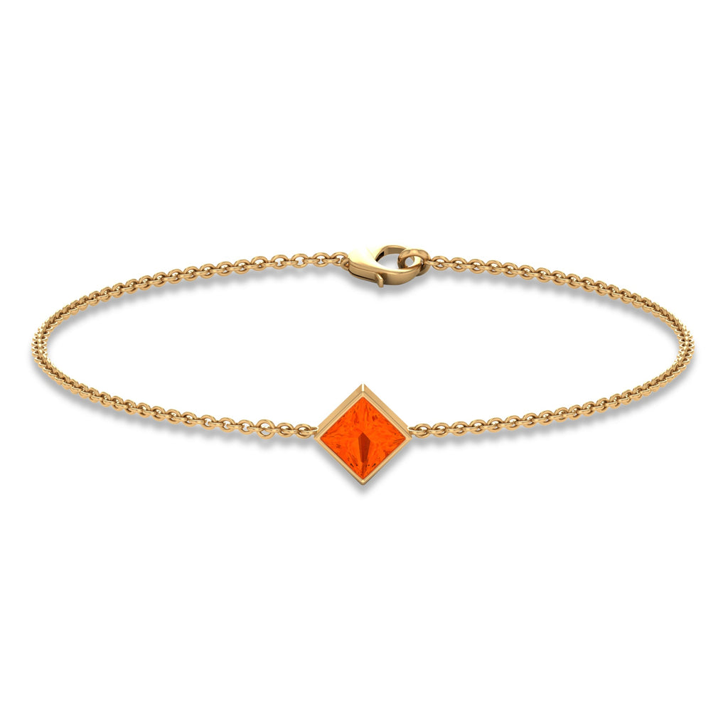 Genuine 0.5 Carat Princess Cut Fire Opal Birthstone Bracelet