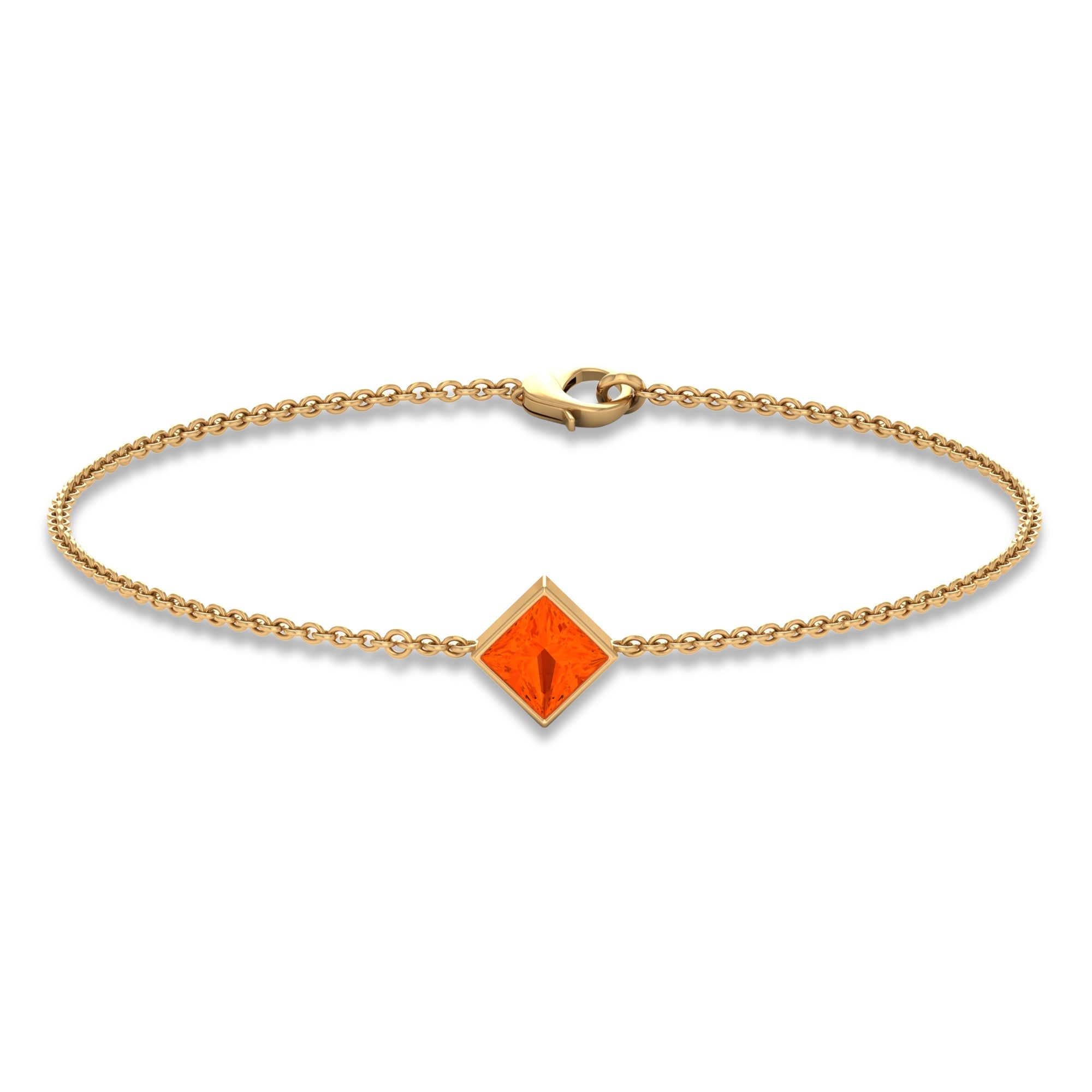 Genuine 0.5 Carat Princess Cut Fire Opal Birthstone Bracelet