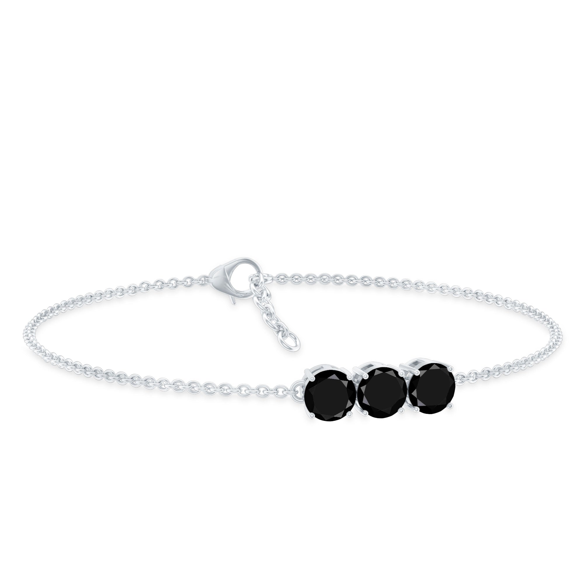 Black Onyx Three Stone Chain Bracelet with Certificate