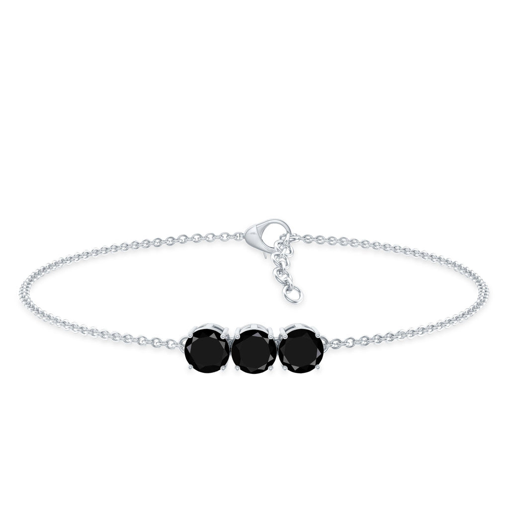 Black Onyx Three Stone Chain Bracelet with Certificate