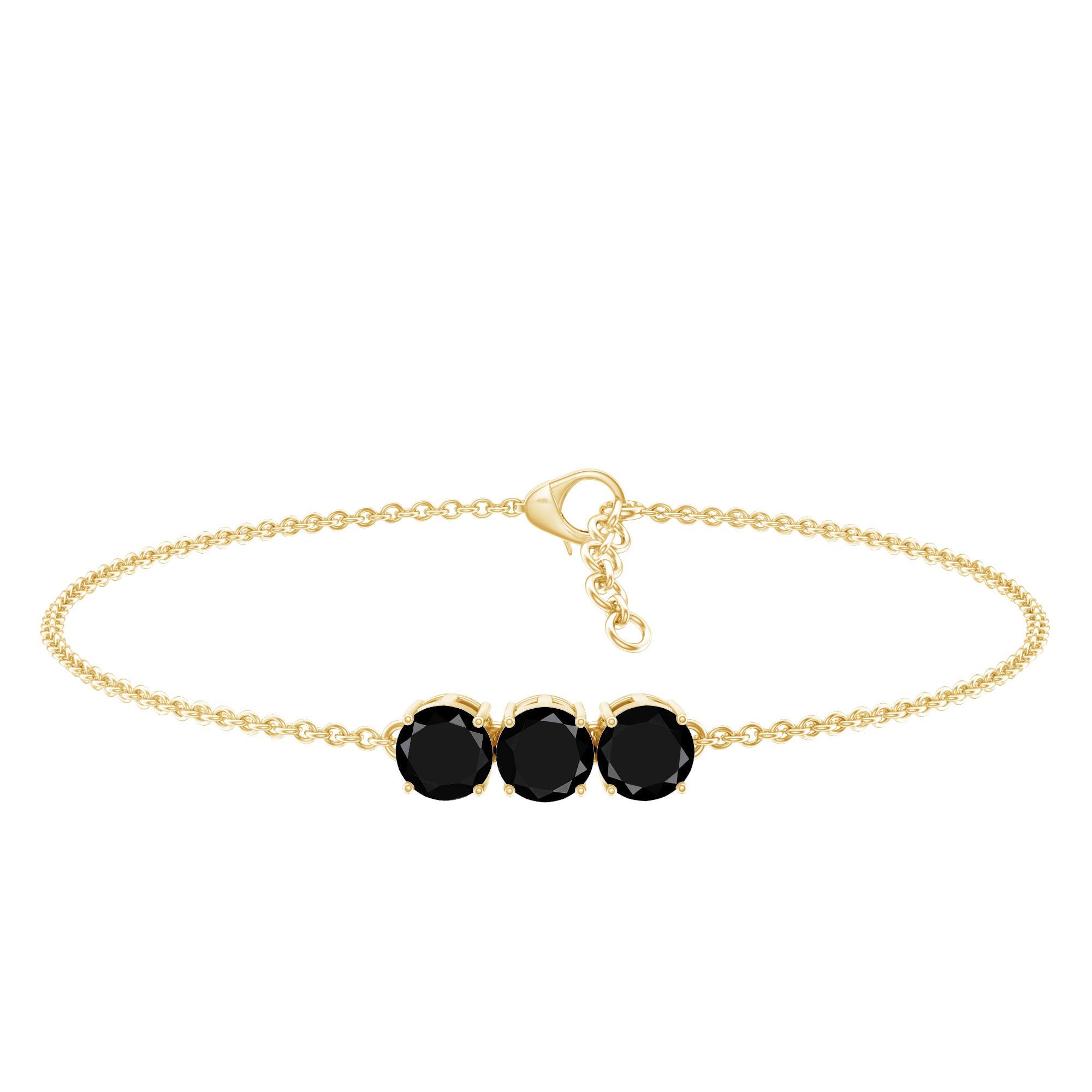 Black Onyx Three Stone Chain Bracelet with Certificate
