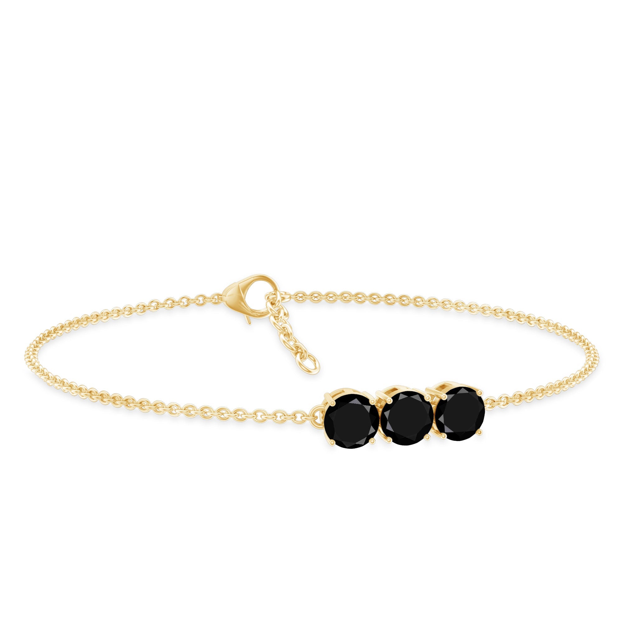 Black Onyx Three Stone Chain Bracelet with Certificate