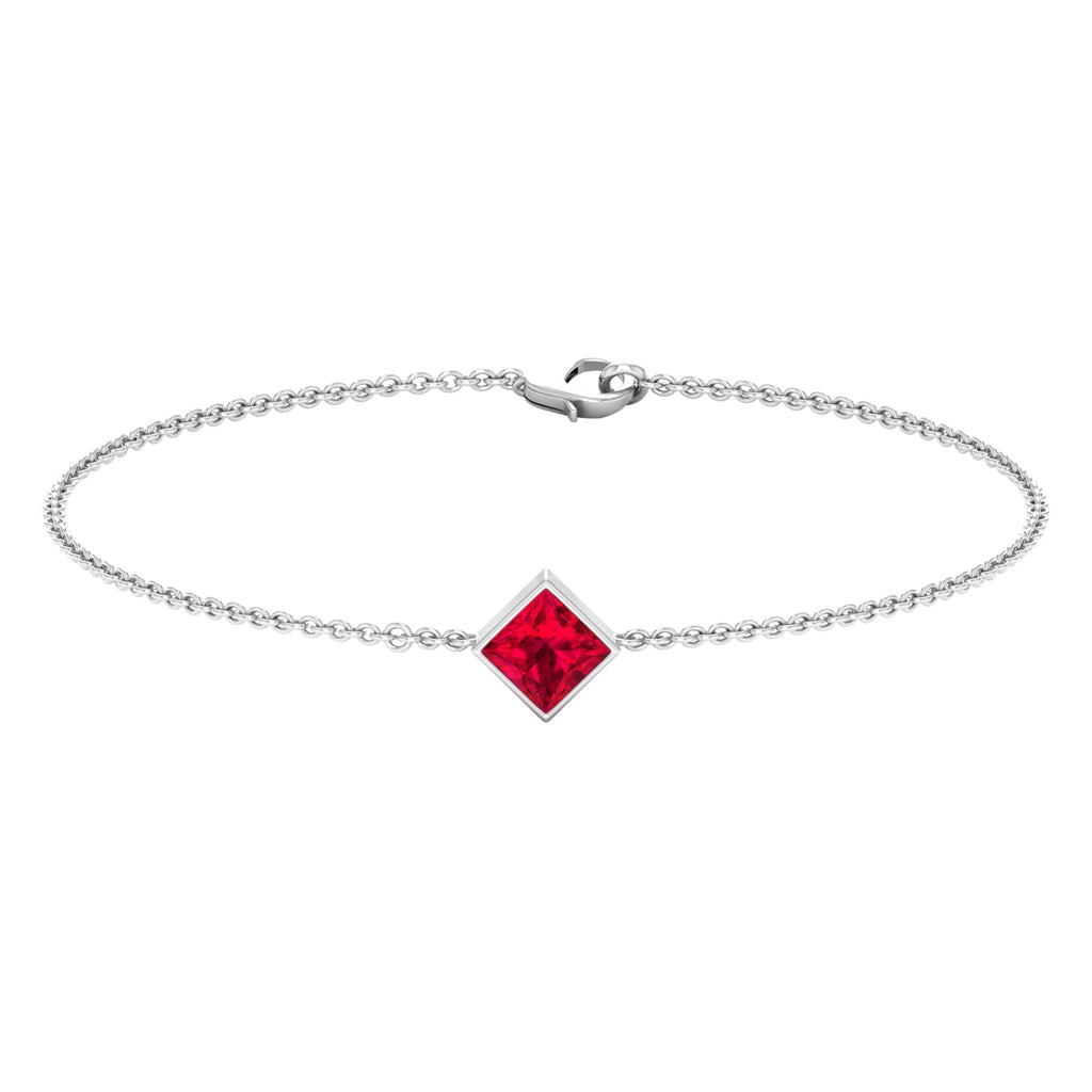 0.8 Carat Princess Cut Ruby Birthstone Bracelet