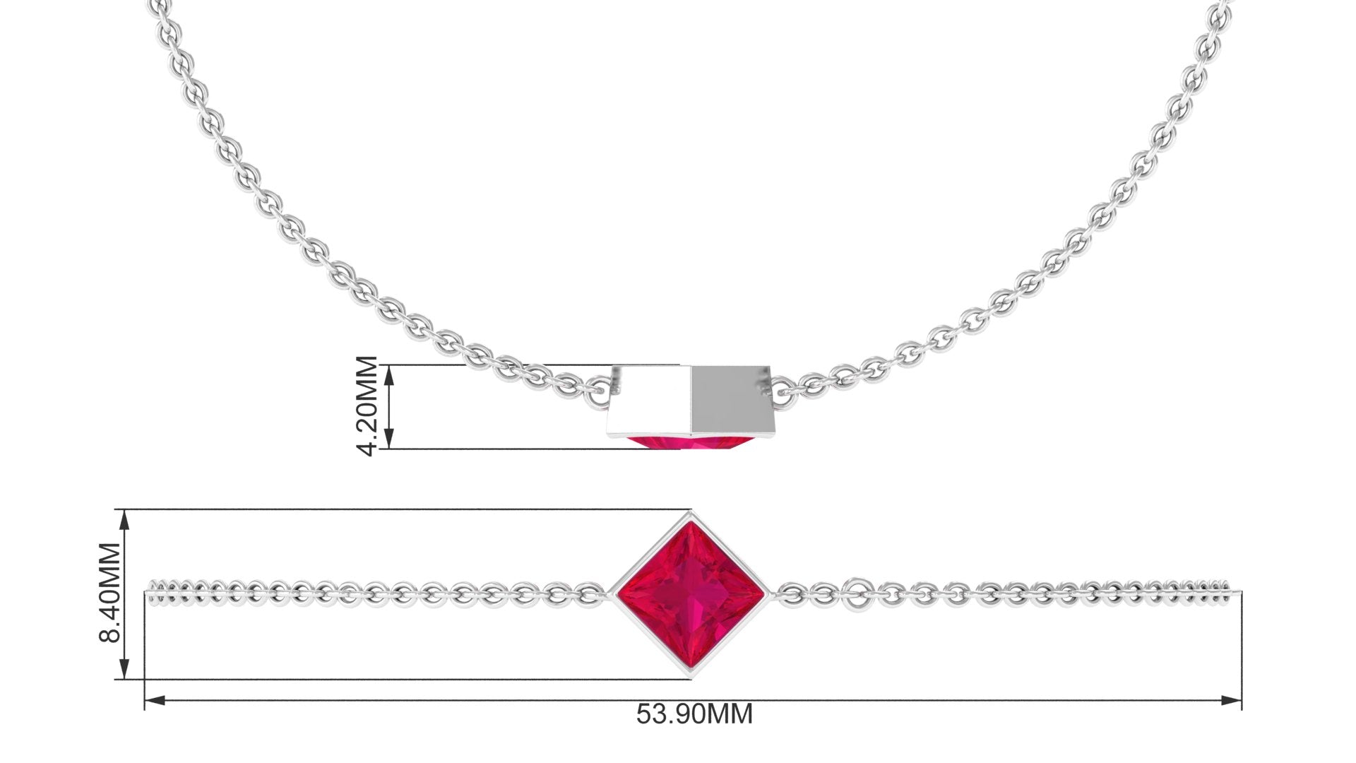 0.8 Carat Princess Cut Ruby Birthstone Bracelet