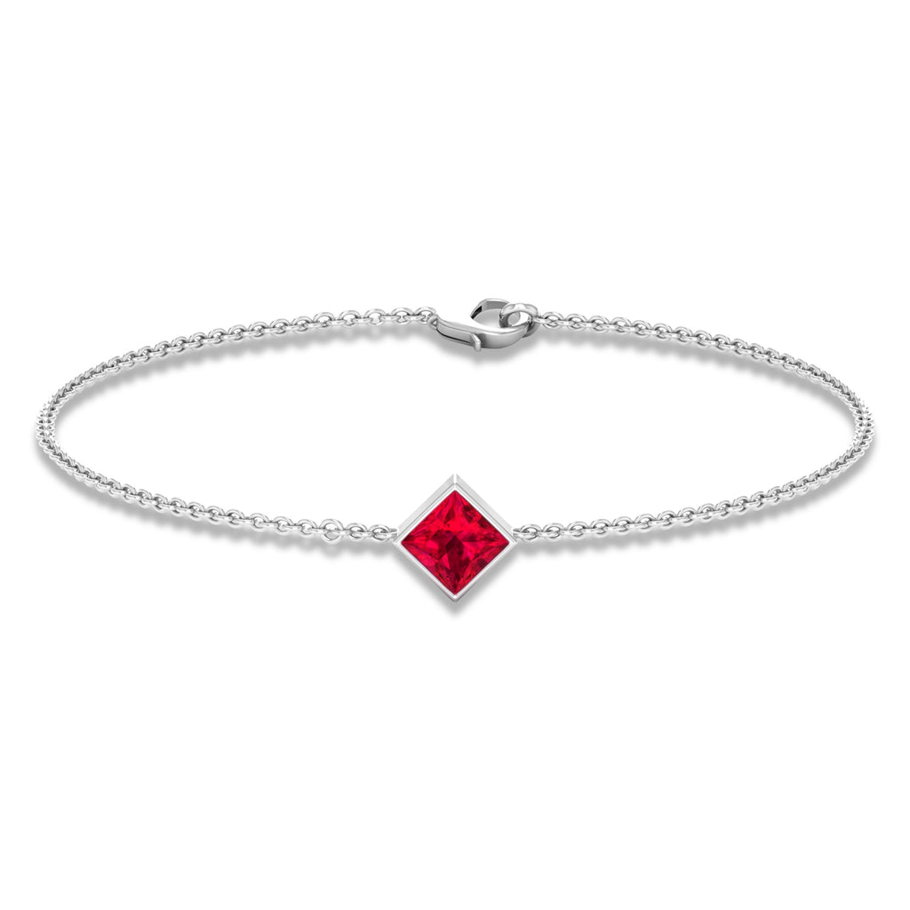 0.8 Carat Princess Cut Ruby Birthstone Bracelet