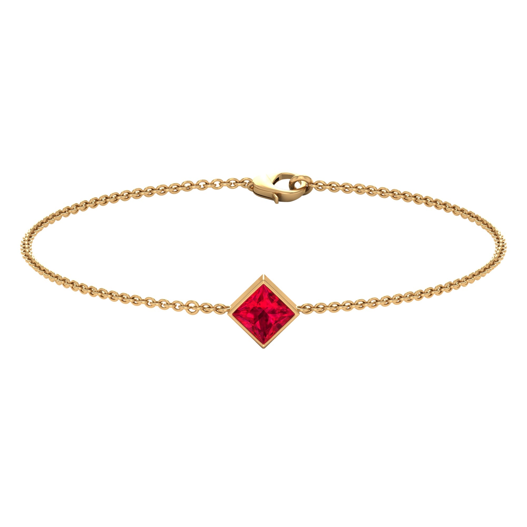 0.8 Carat Princess Cut Ruby Birthstone Bracelet