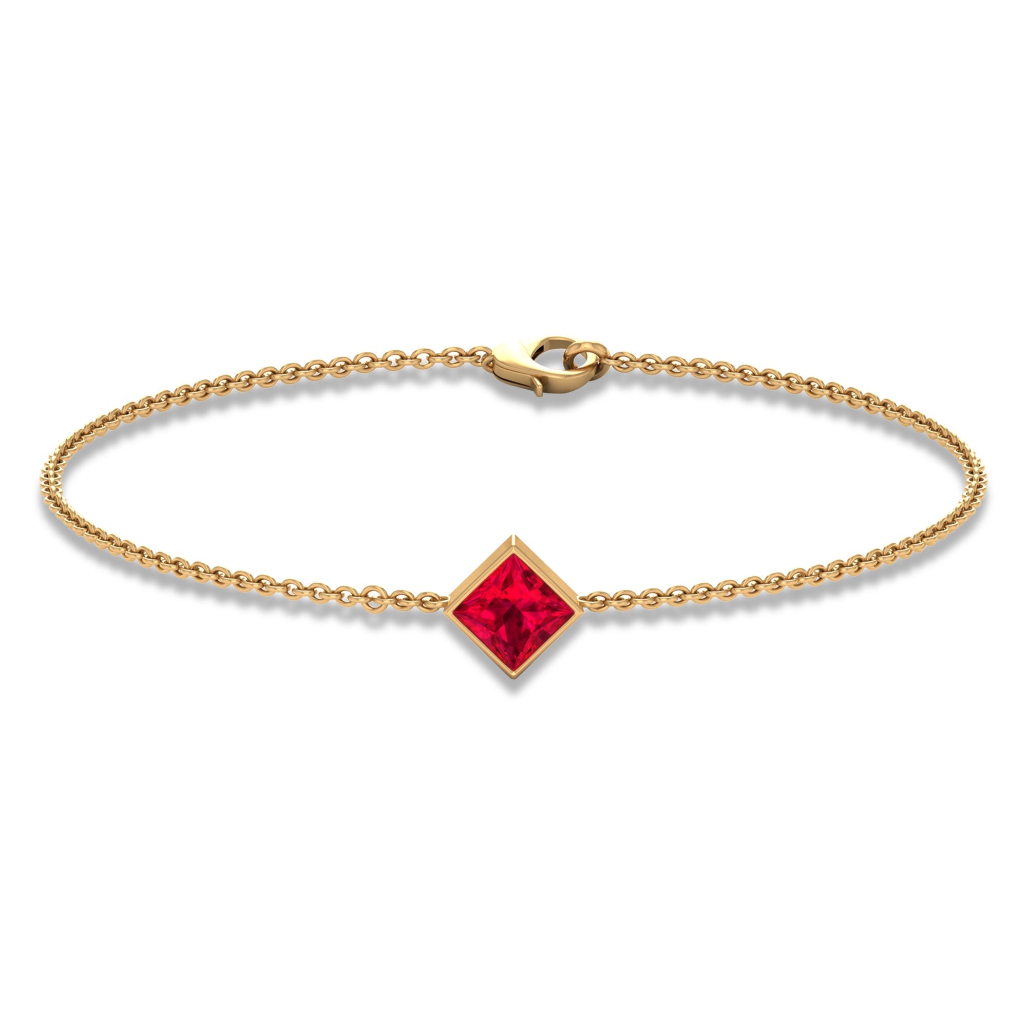 0.8 Carat Princess Cut Ruby Birthstone Bracelet