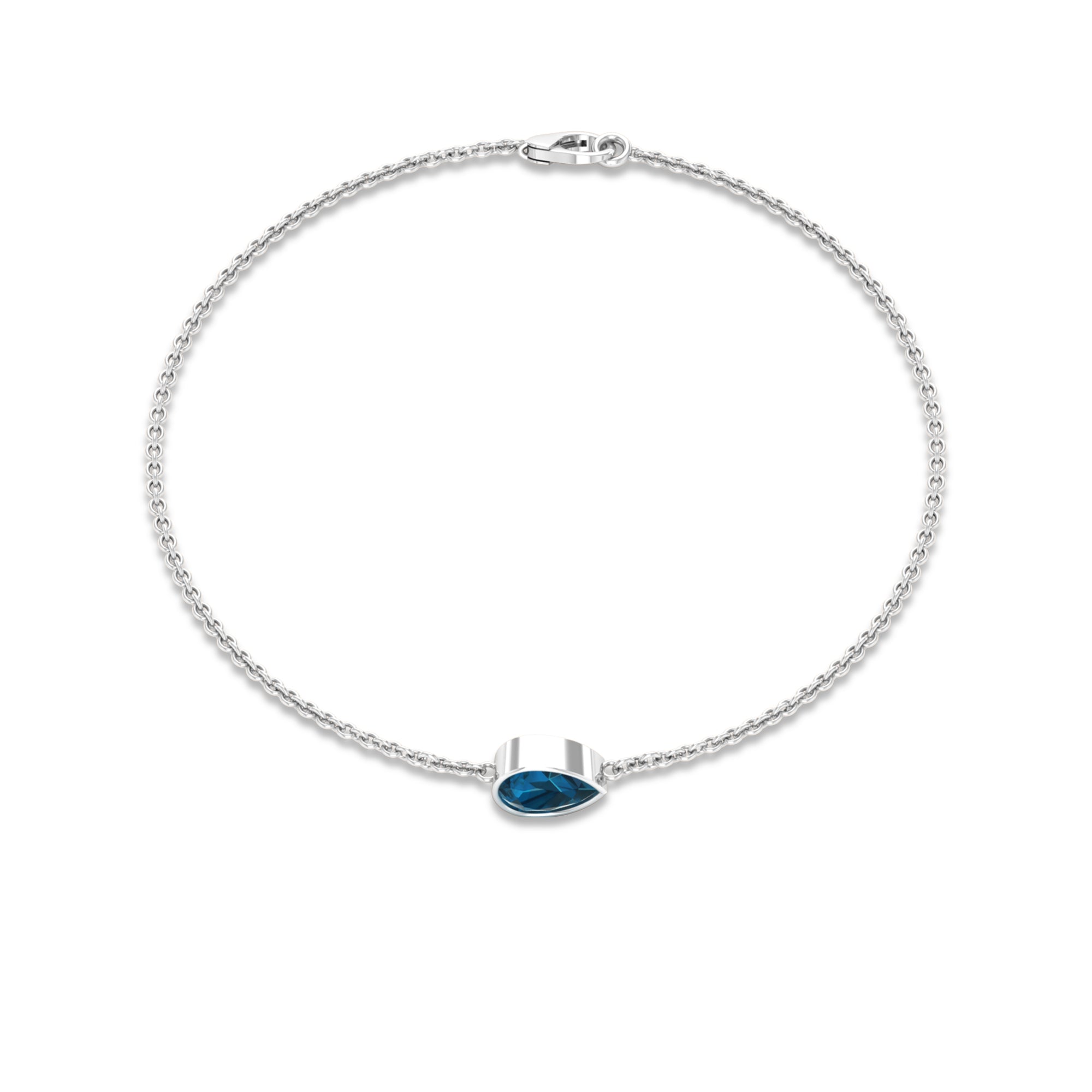 0.7 Carat Pear Cut London Blue Topaz Solitaire Chain Bracelet