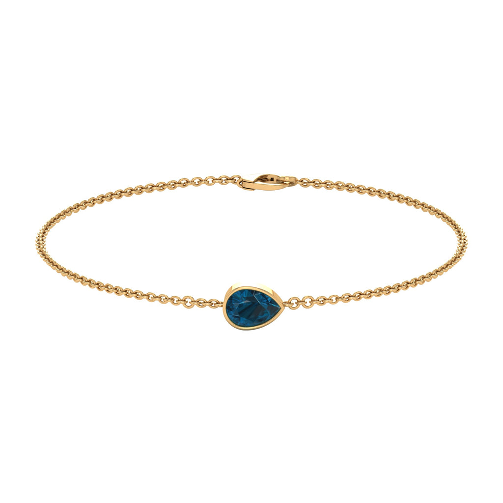 0.7 Carat Pear Cut London Blue Topaz Solitaire Chain Bracelet