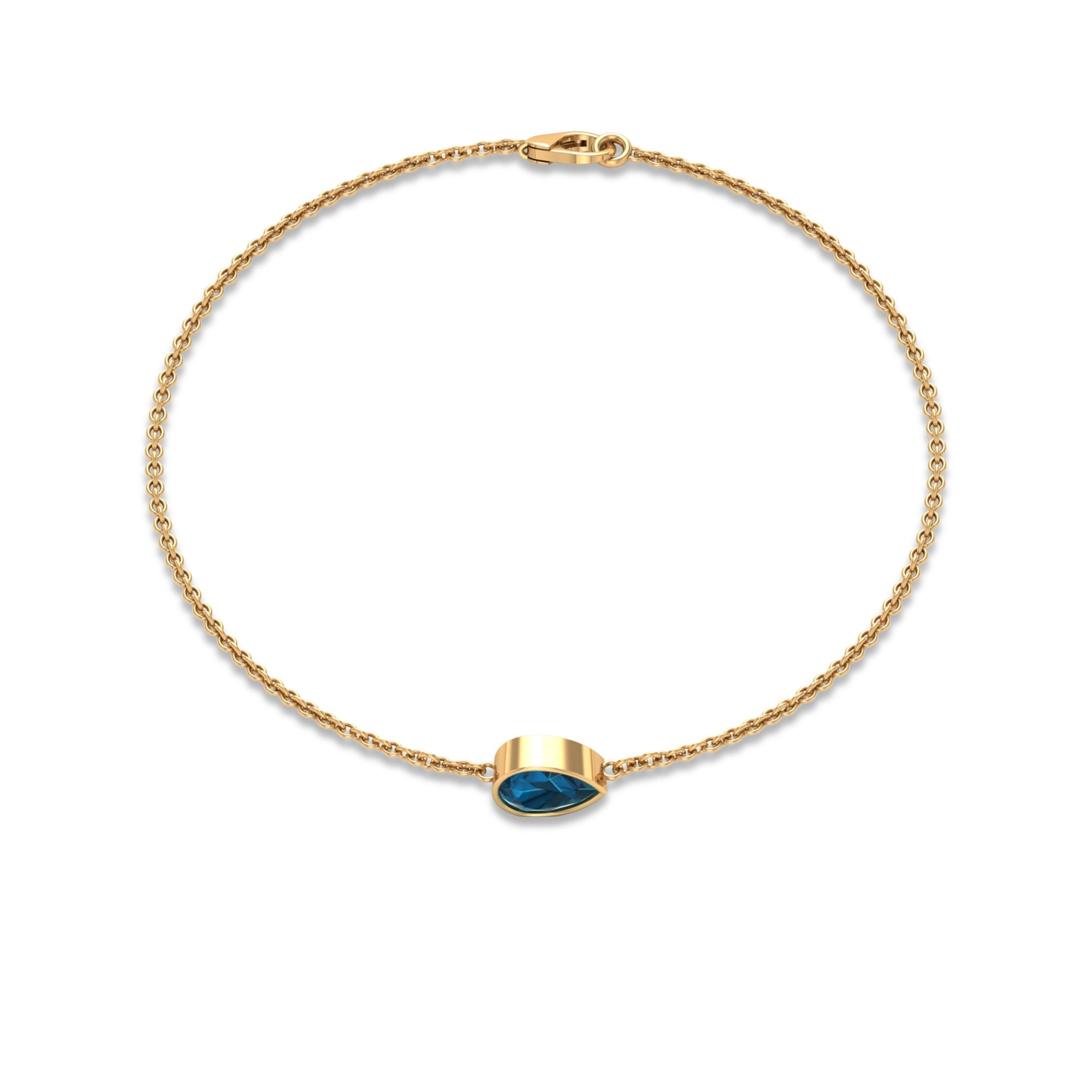 0.7 Carat Pear Cut London Blue Topaz Solitaire Chain Bracelet