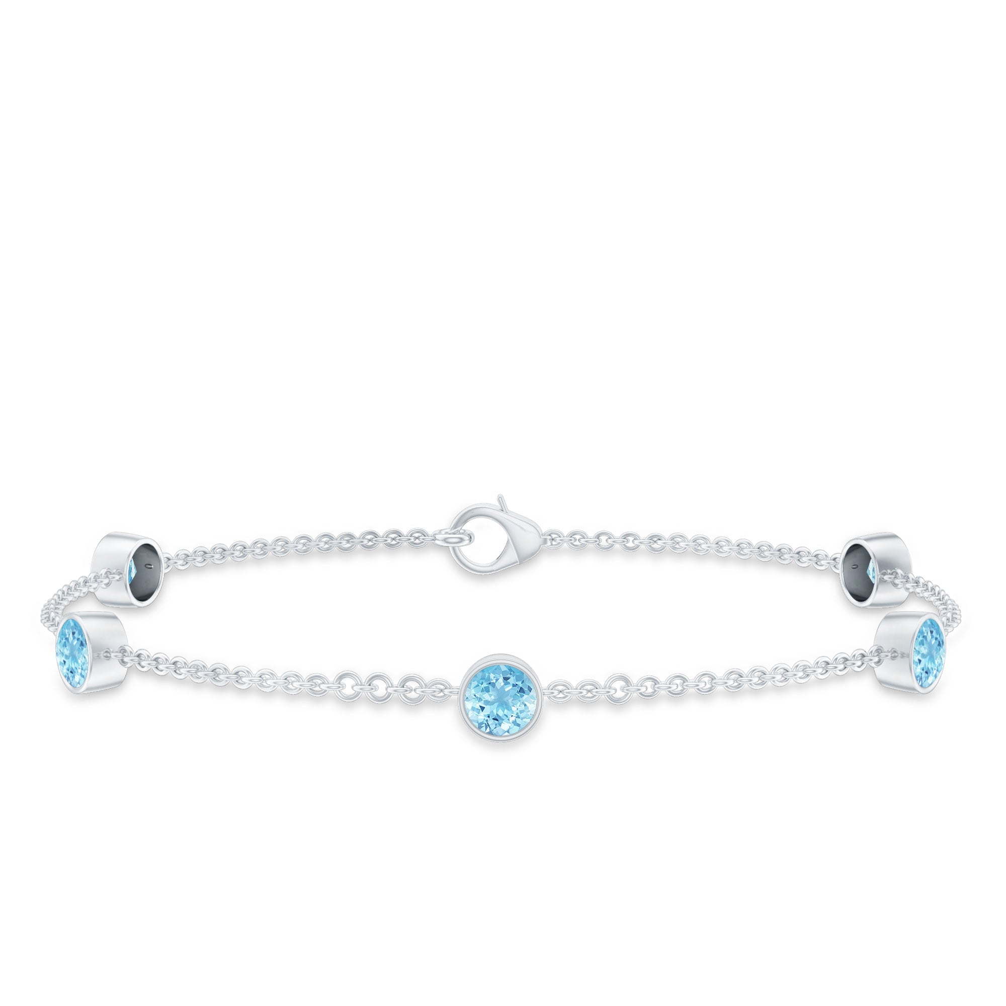 Real Aquamarine Station Chain Bracelet in Bezel Setting