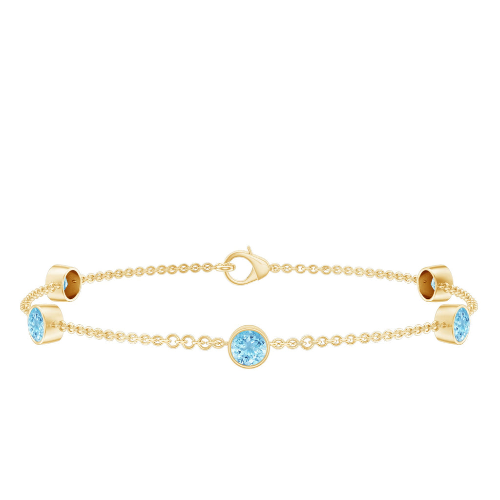 Real Aquamarine Station Chain Bracelet in Bezel Setting