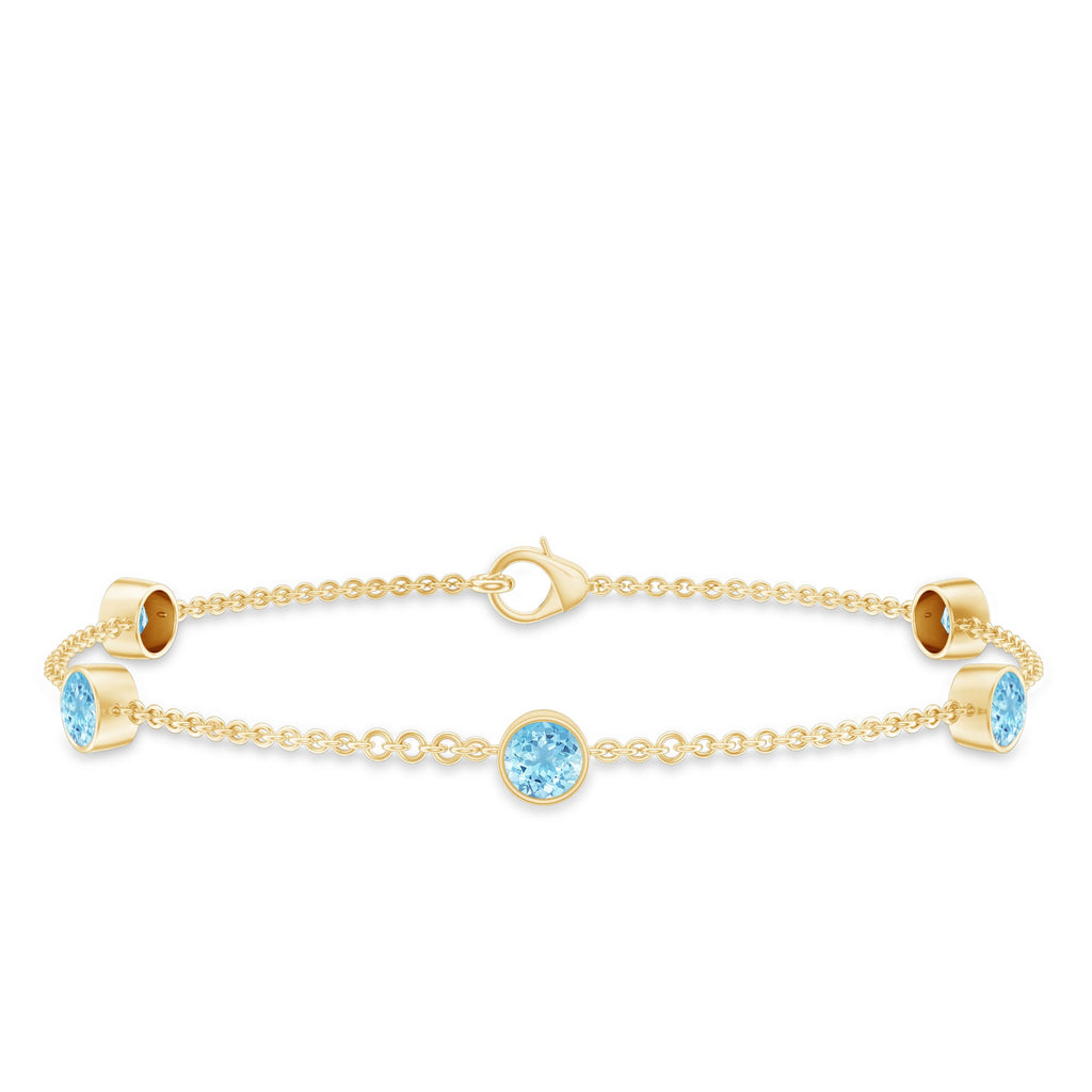 Real Aquamarine Station Chain Bracelet in Bezel Setting