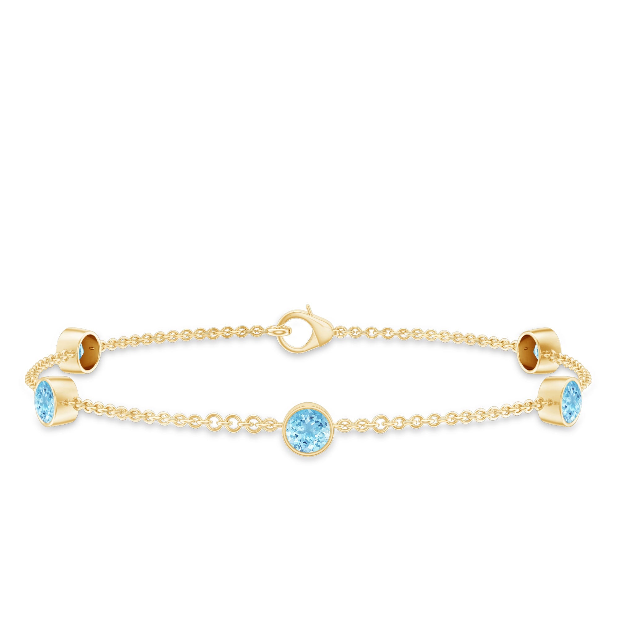 Real Aquamarine Station Chain Bracelet in Bezel Setting