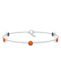 Real Fire Opal Five Stone Station Chain Bracelet in Bezel Setting