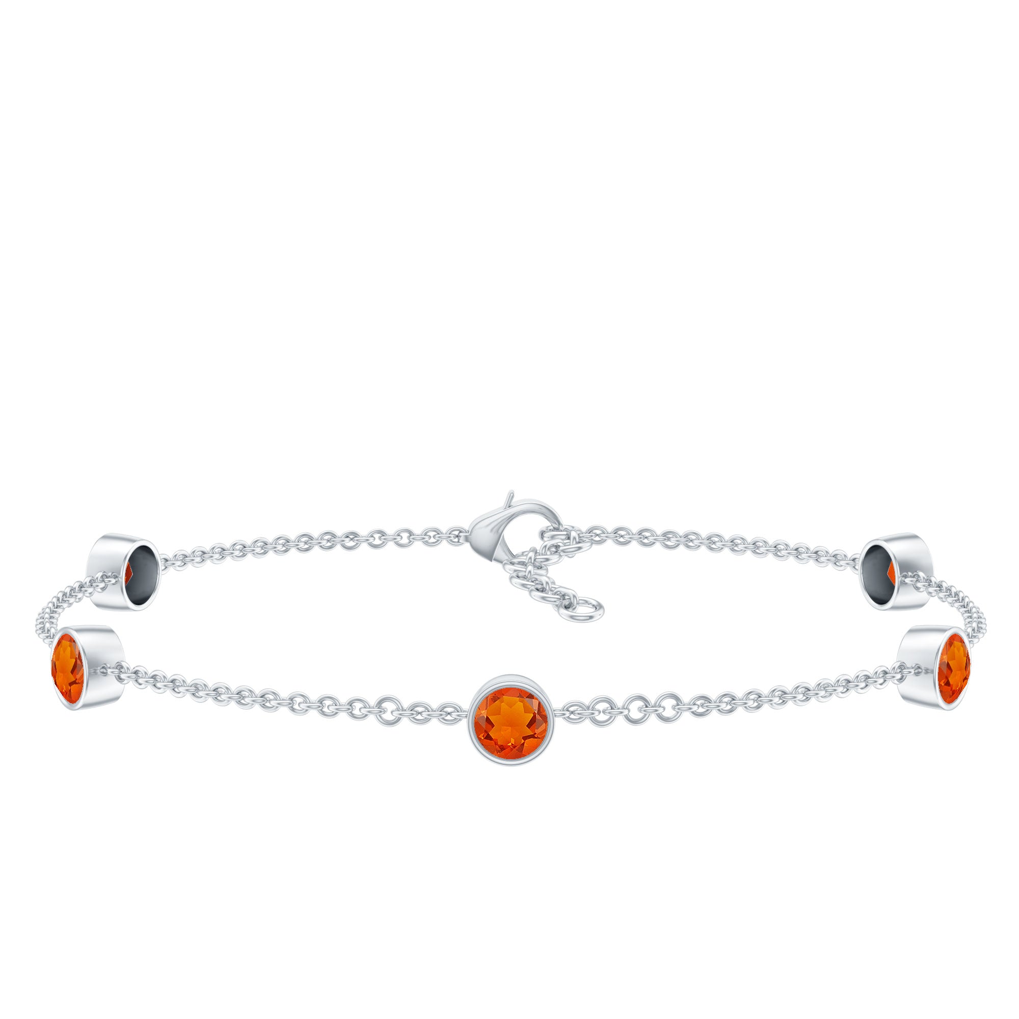 Real Fire Opal Five Stone Station Chain Bracelet in Bezel Setting