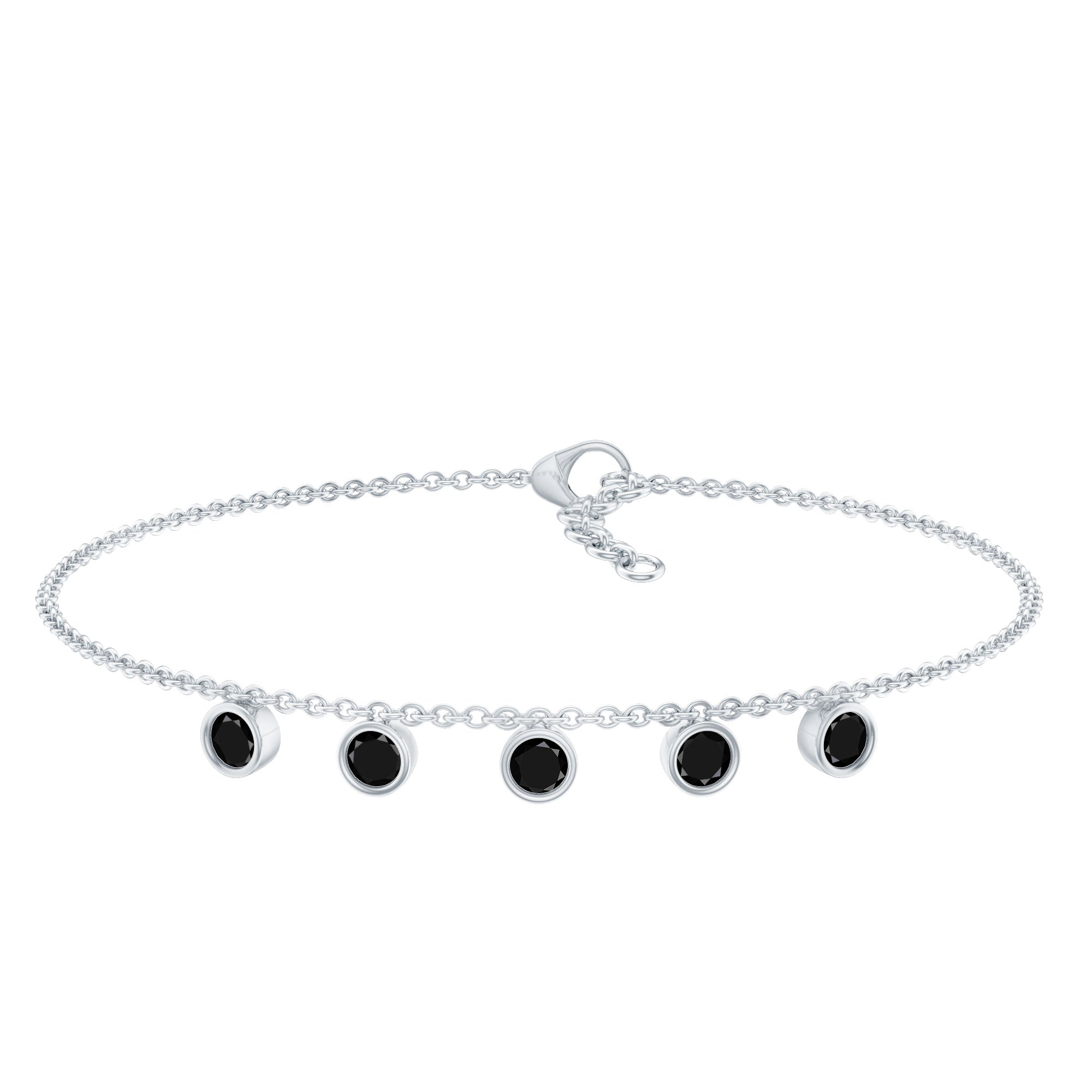 Certified Five Stone Black Onyx Charm Bracelet for Women