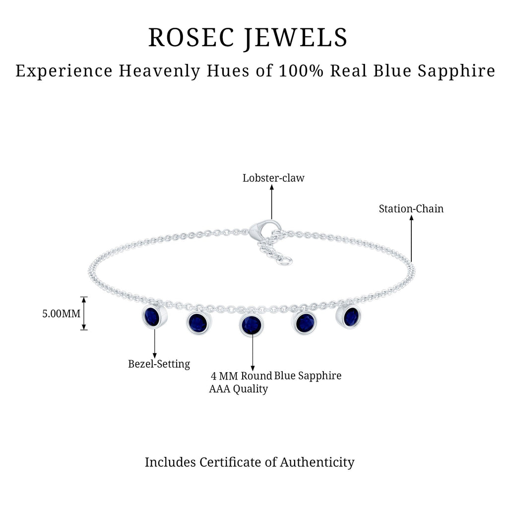 Bezel Set Blue Sapphire Charm Bracelet