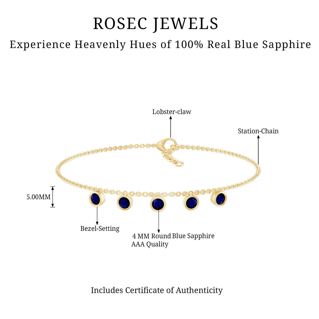 Bezel Set Blue Sapphire Charm Bracelet