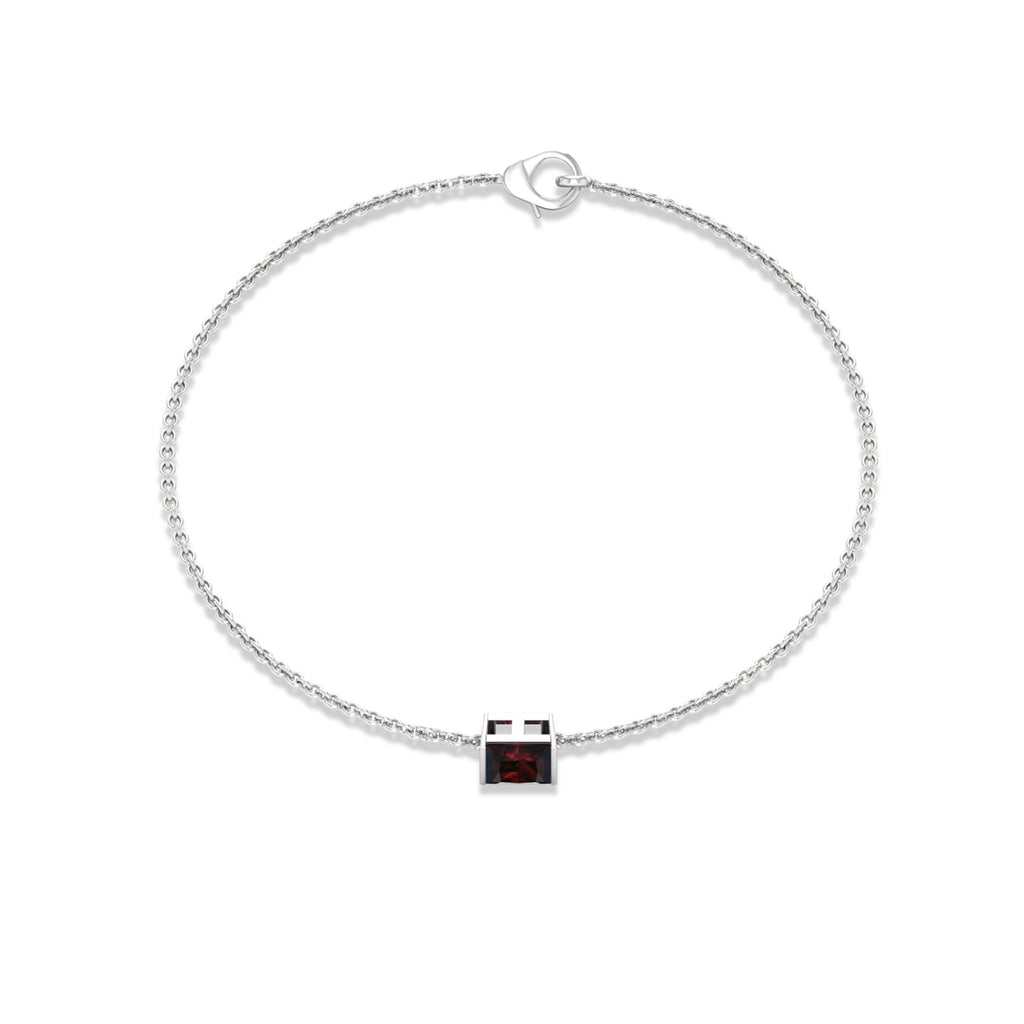 Genuine 1.4 Carat Princess Cut Garnet Solitaire Chain Bracelet