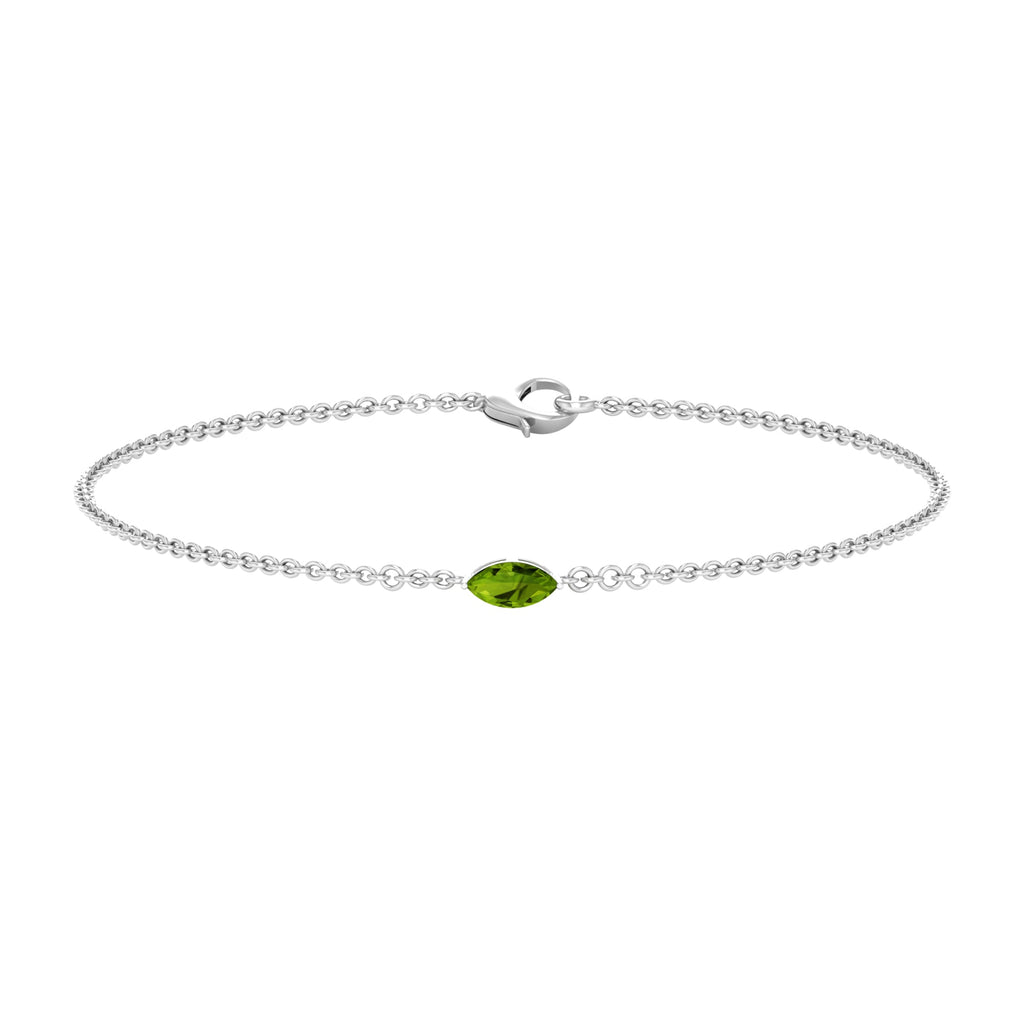 Genuine 0.74 Carat Marquise Cut Solitaire Peridot Chain Bracelet