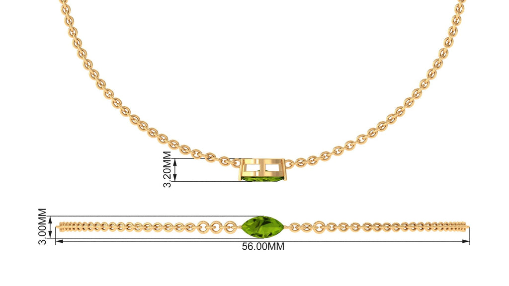 Genuine 0.74 Carat Marquise Cut Solitaire Peridot Chain Bracelet