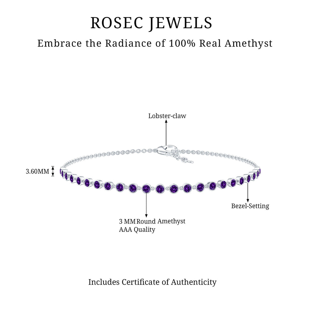 Minimalist Bezel Set Amethyst Chain Bracelet