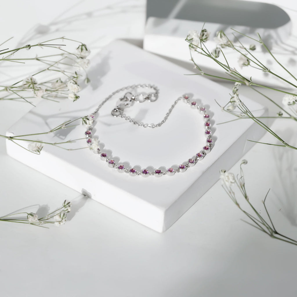 Minimalist Bezel Set Amethyst Chain Bracelet