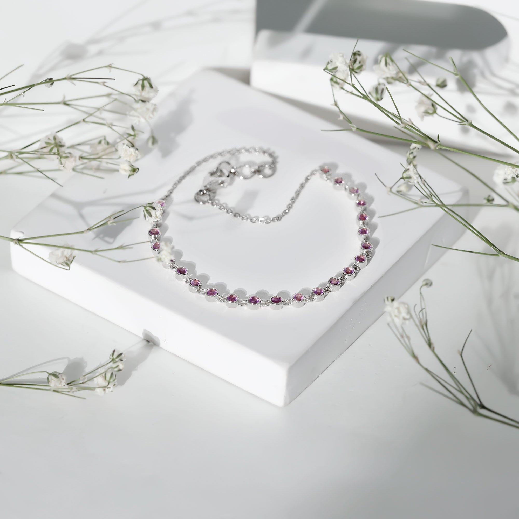 Minimalist Bezel Set Amethyst Chain Bracelet