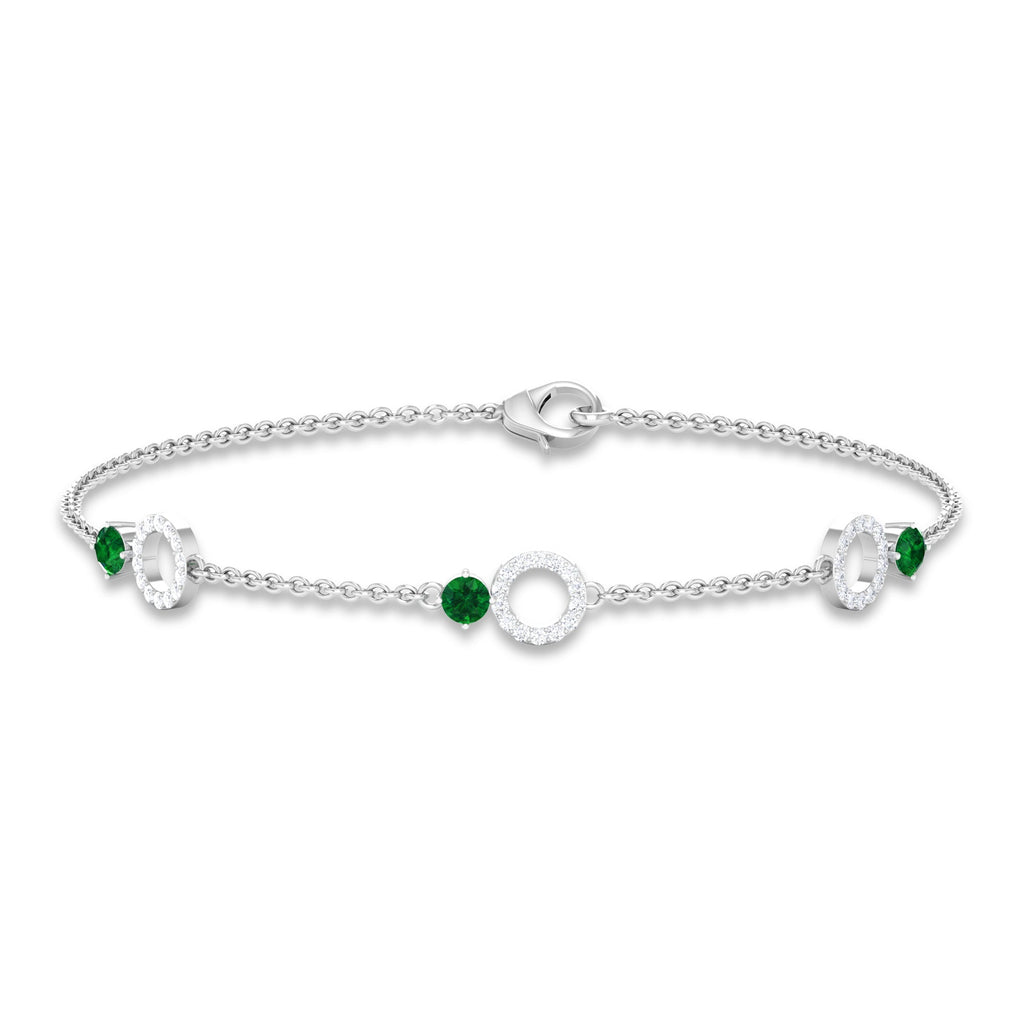 Genuine Emerald and Diamond Station Chain Bracelet