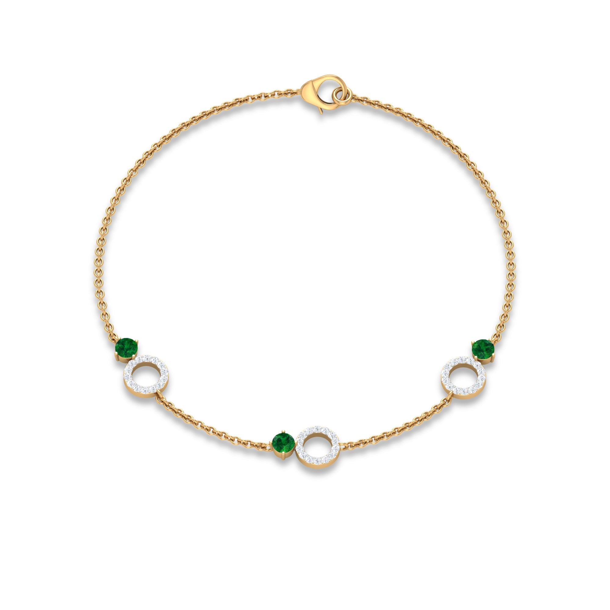 Genuine Emerald and Diamond Station Chain Bracelet