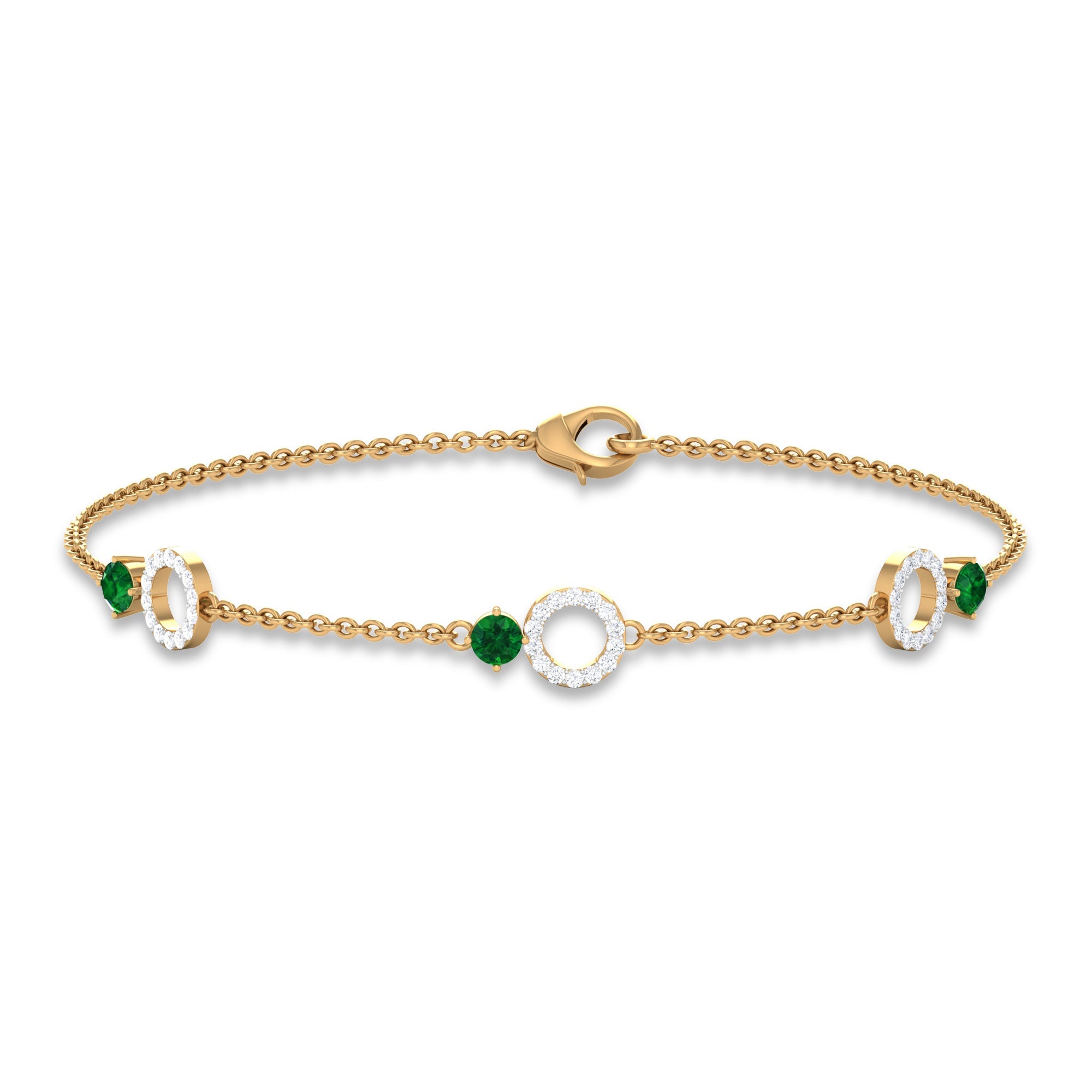 Genuine Emerald and Diamond Station Chain Bracelet