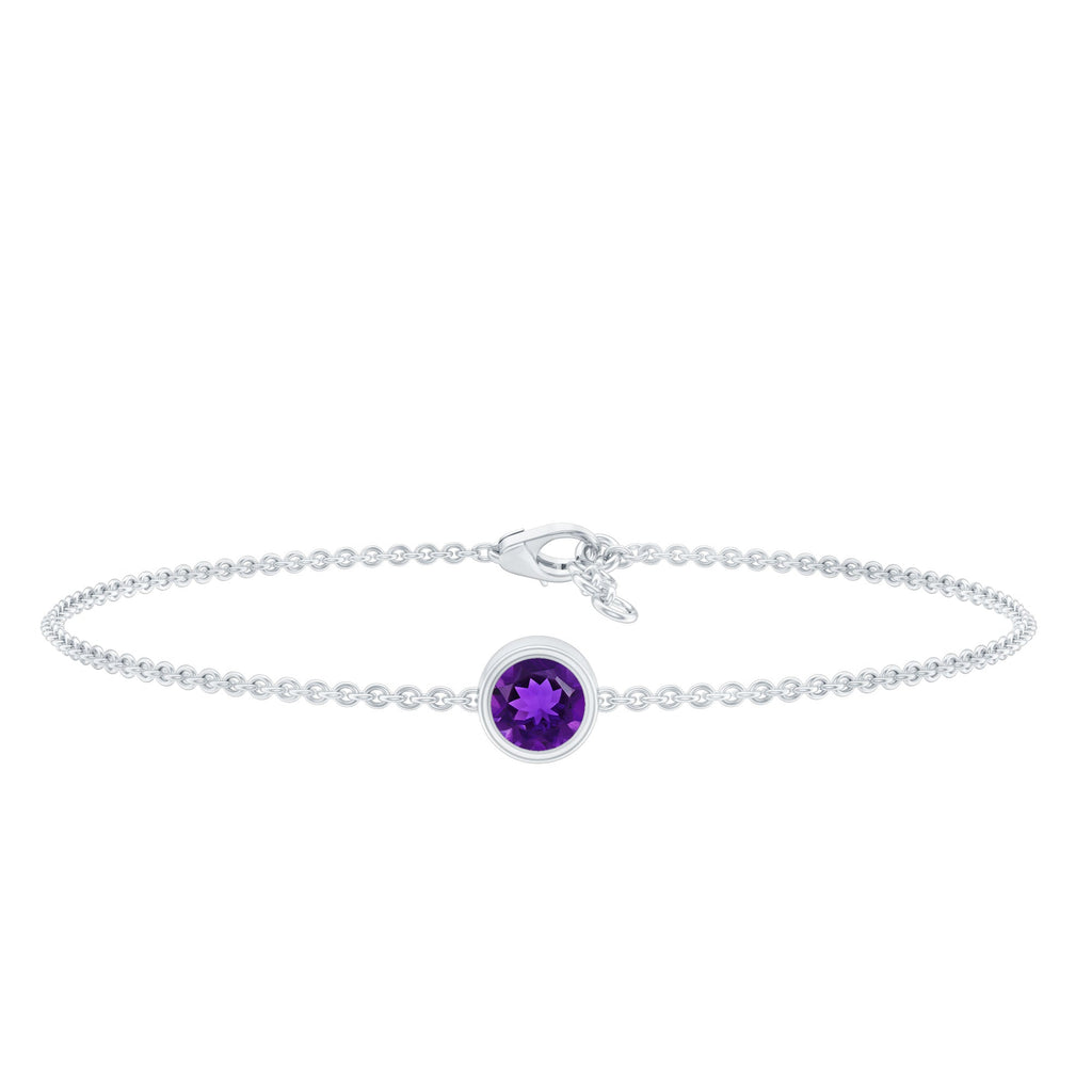 1.2 Carat Genuine Amethyst Solitaire Chain Bracelet in Bezel Set