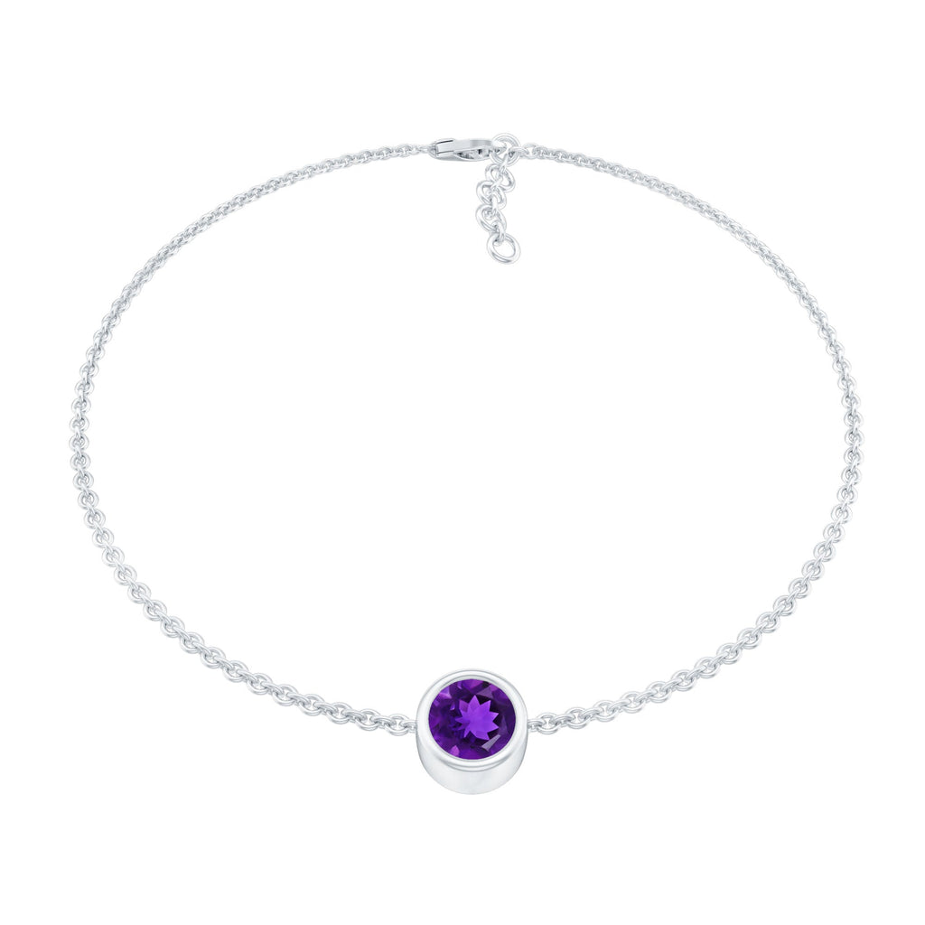 1.2 Carat Genuine Amethyst Solitaire Chain Bracelet in Bezel Set