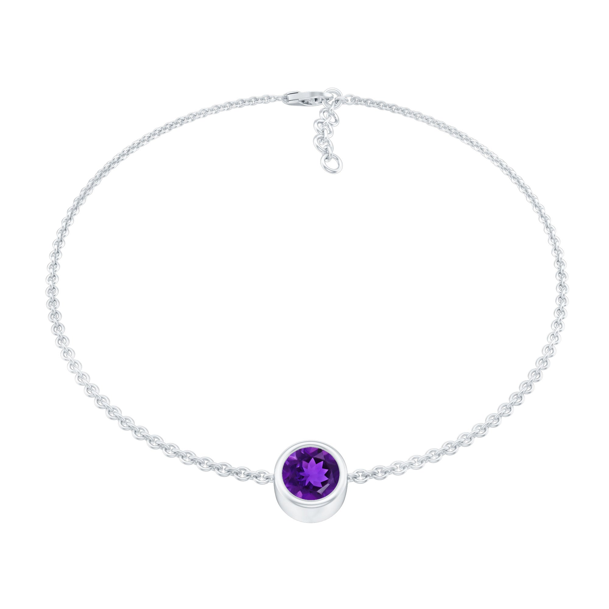 1.2 Carat Genuine Amethyst Solitaire Chain Bracelet in Bezel Set