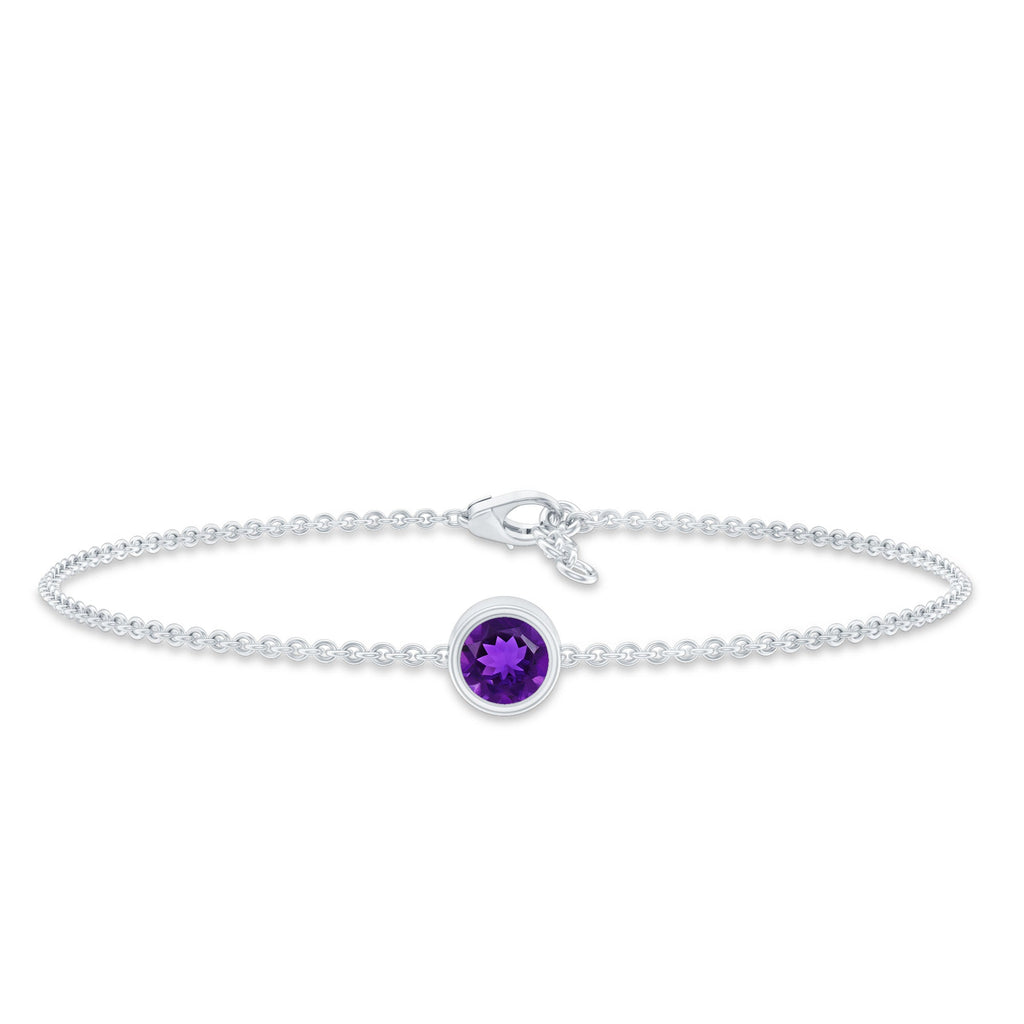 1.2 Carat Genuine Amethyst Solitaire Chain Bracelet in Bezel Set