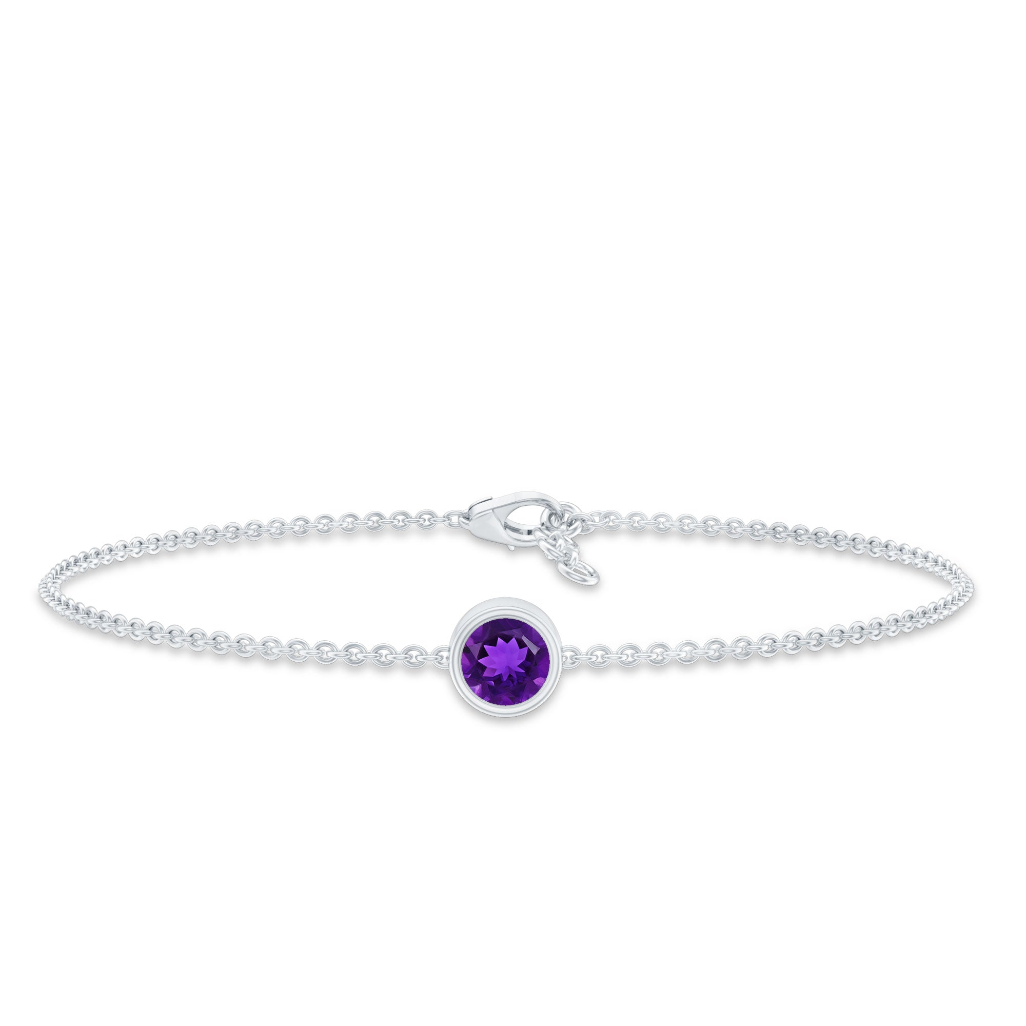 1.2 Carat Genuine Amethyst Solitaire Chain Bracelet in Bezel Set