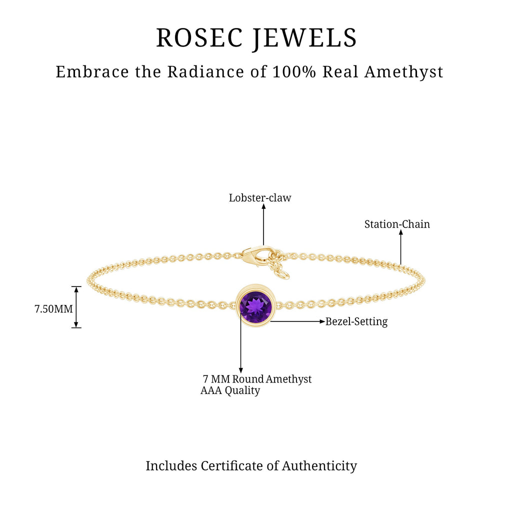 1.2 Carat Genuine Amethyst Solitaire Chain Bracelet in Bezel Set