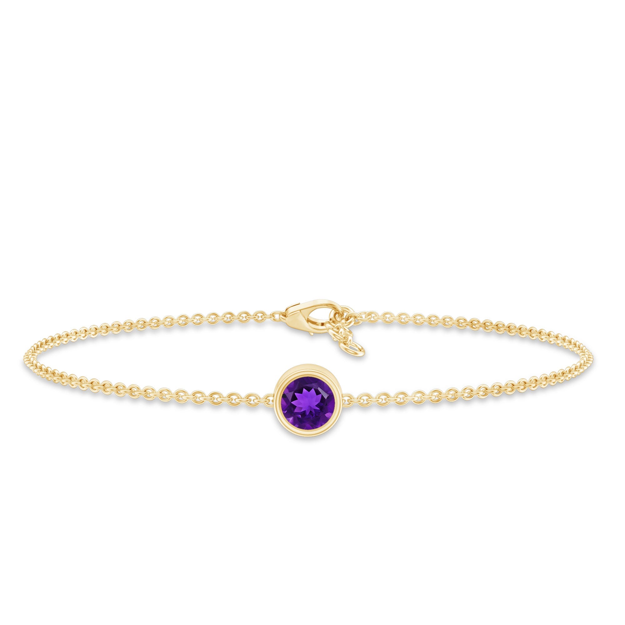 1.2 Carat Genuine Amethyst Solitaire Chain Bracelet in Bezel Set