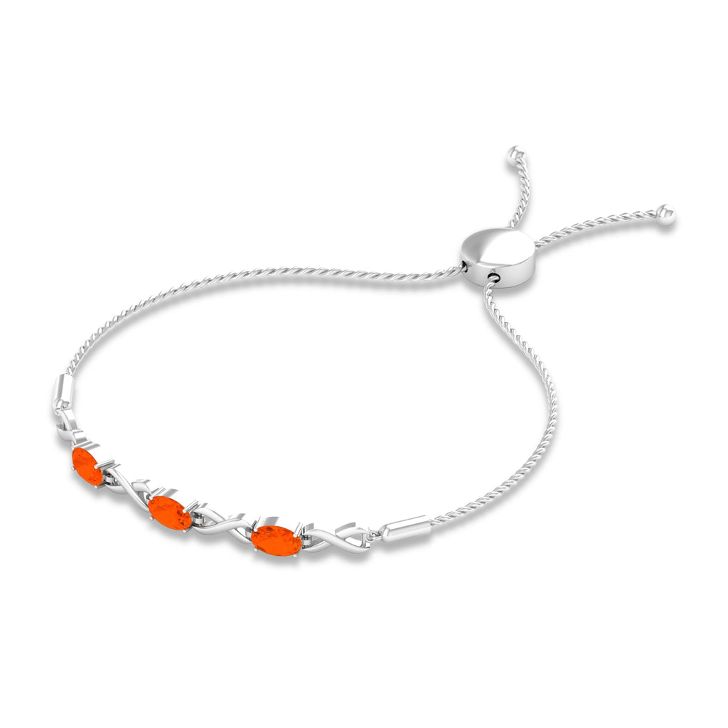 Natural Oval Fire Opal Infinity Bolo Bracelet for Women