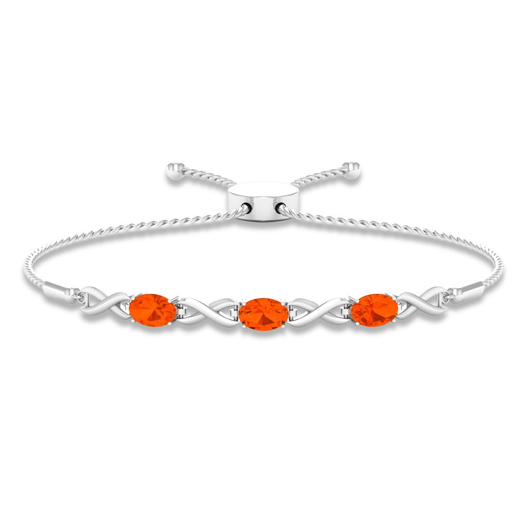 Natural Oval Fire Opal Infinity Bolo Bracelet for Women