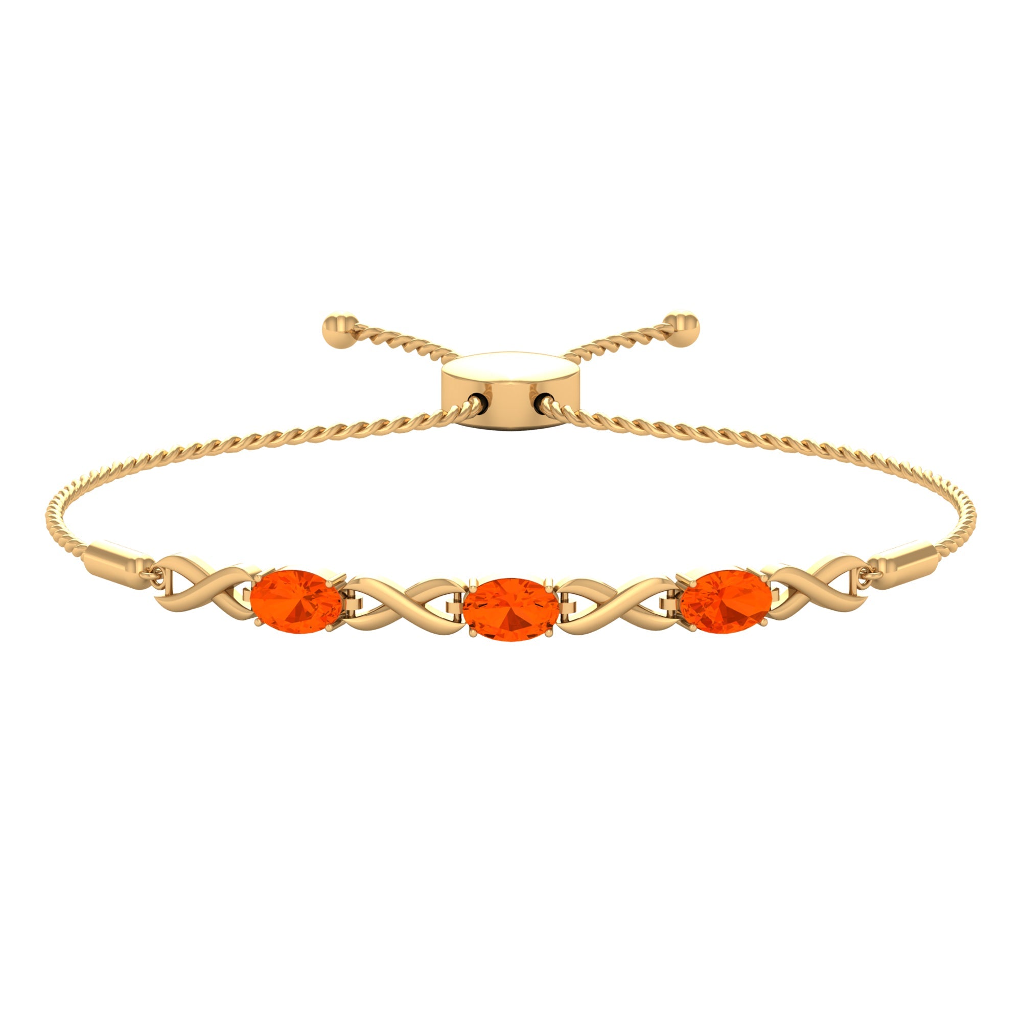 Natural Oval Fire Opal Infinity Bolo Bracelet for Women