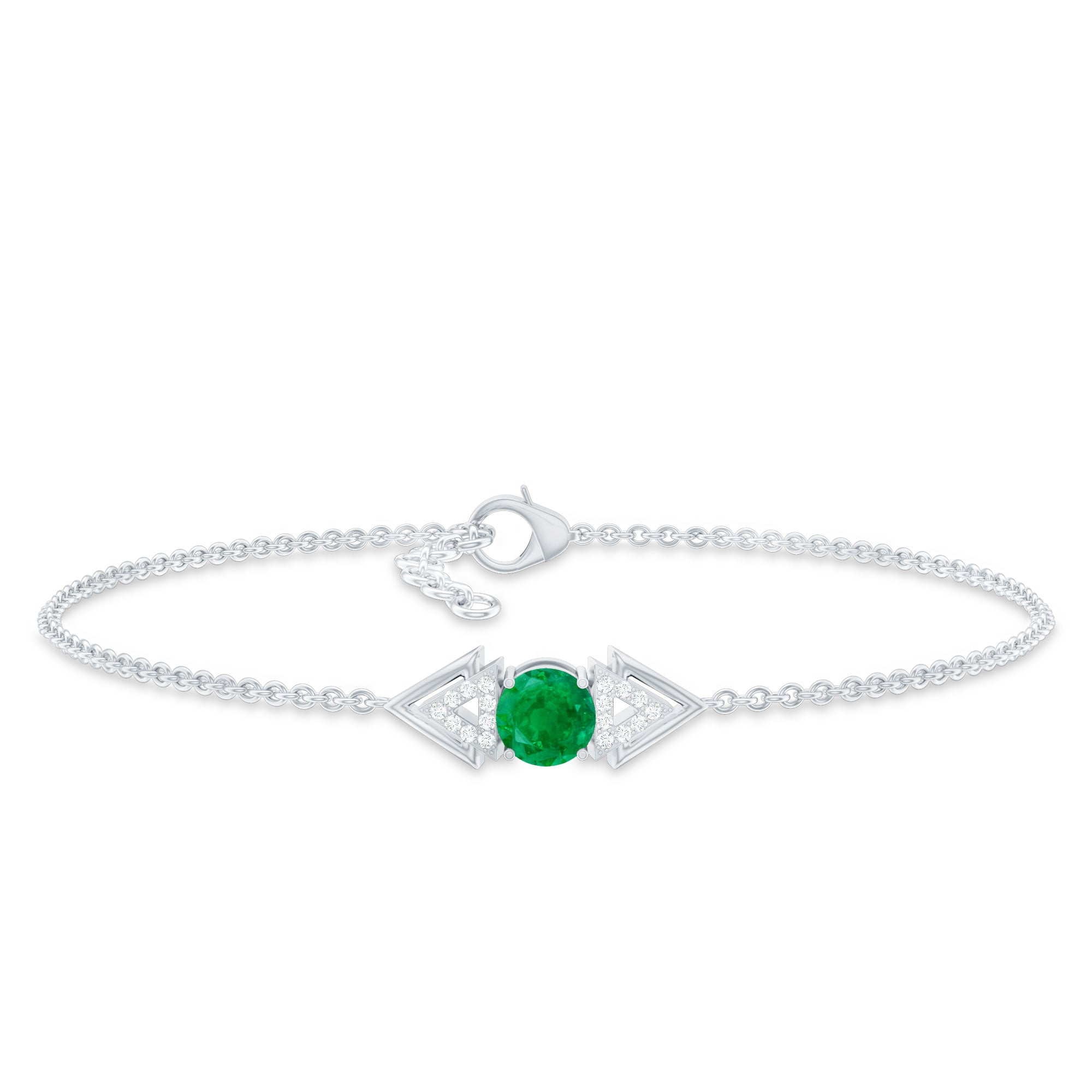 Genuine Emerald and Diamond Chain Bracelet For Her