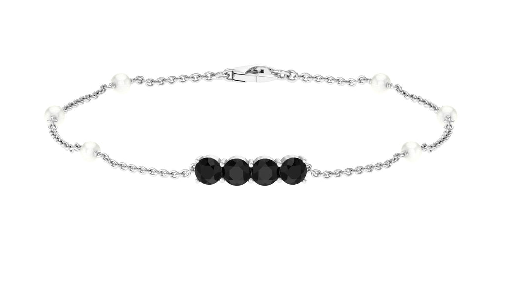 Black Onyx and Freshwater Pearl Station Bracelet