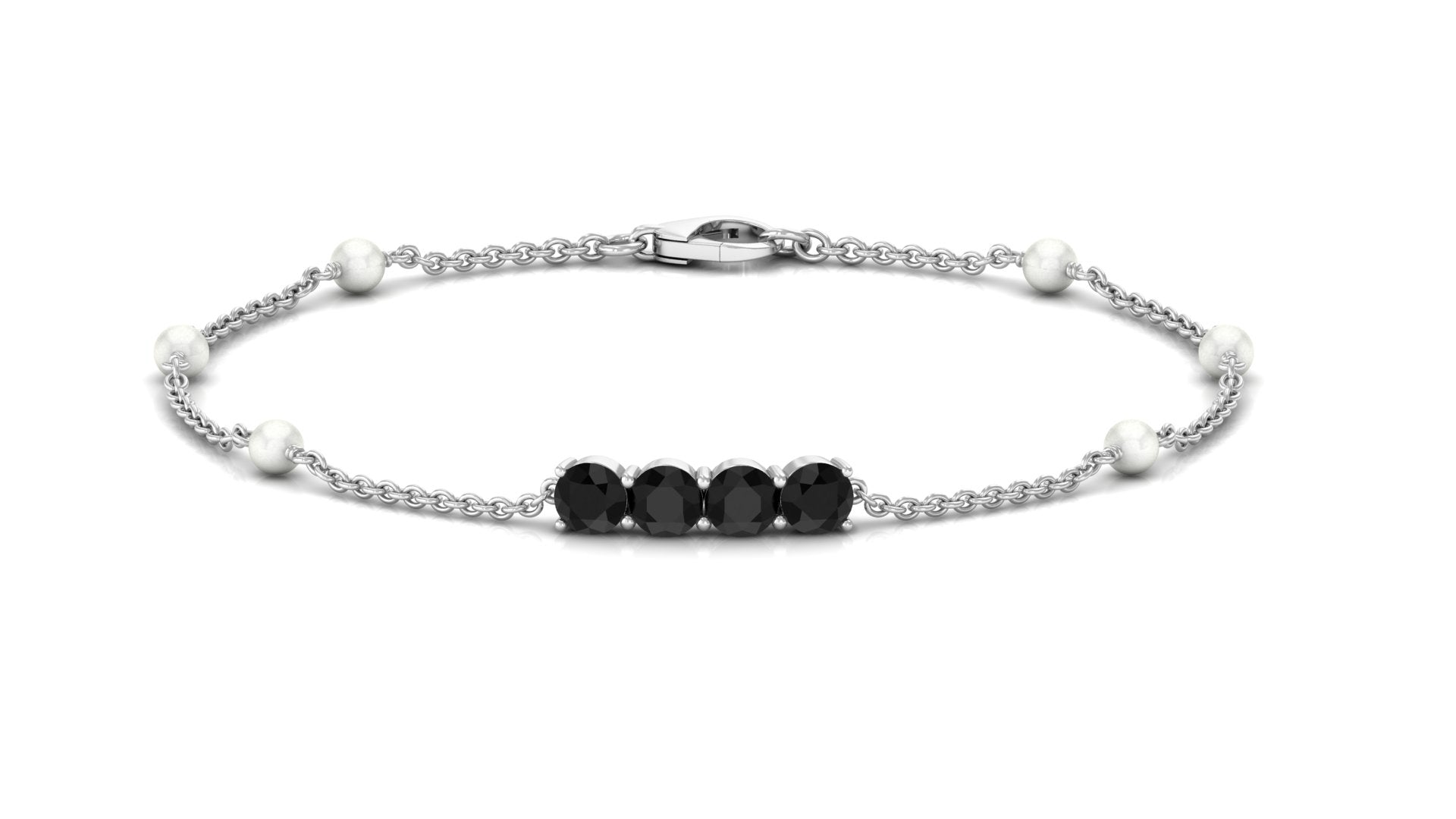 Black Onyx and Freshwater Pearl Station Bracelet