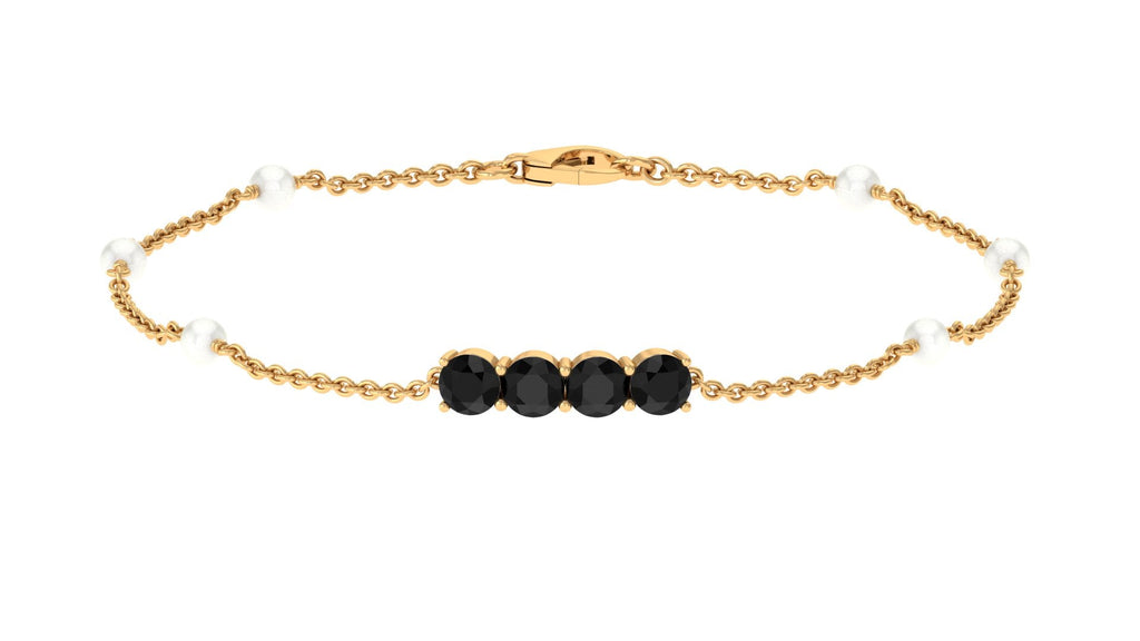 Black Onyx and Freshwater Pearl Station Bracelet