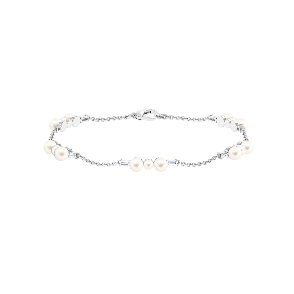 Certified Freshwater Pearl Station Bracelet with Moissanite