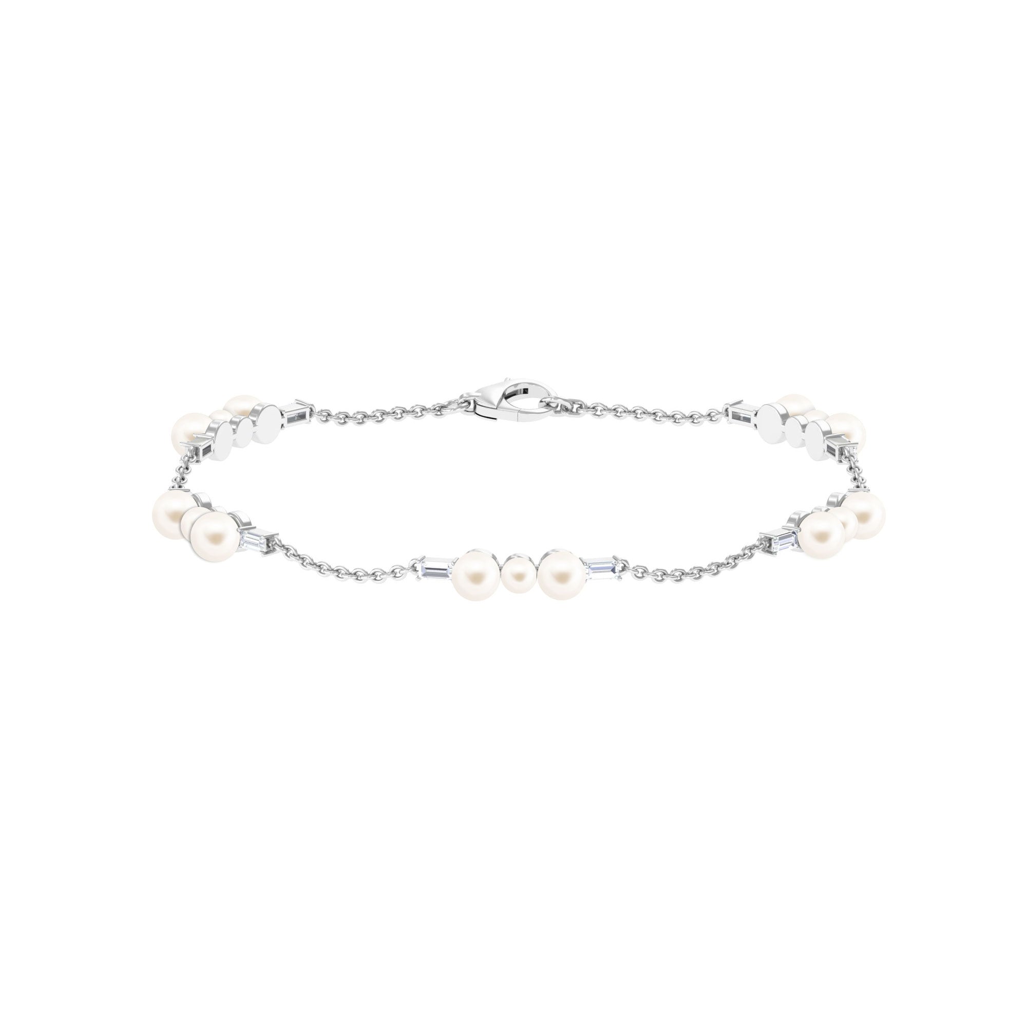 Certified Freshwater Pearl Station Bracelet with Moissanite